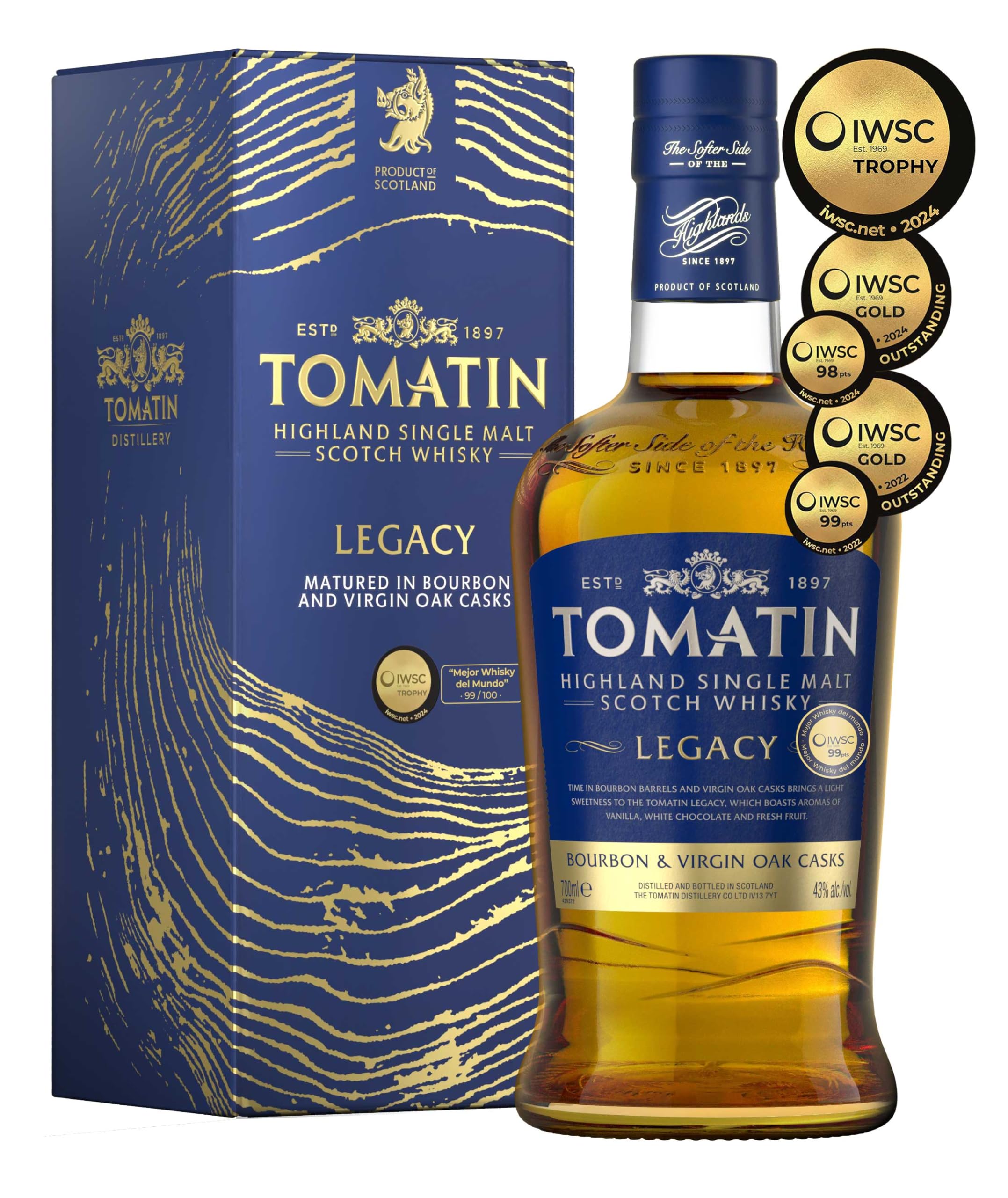TOMATIN SINGLE MALT WHISKY "LEGACY" + COPA OFICIAL DE WHISKY GLENCAIRN