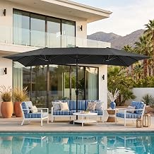 1515ft Outdoor Patio Umbrella, Double Sided Market Rectangle Umbrella with Crank Handle, Large Sun Shade for Outside Deck, Backyard, Garden