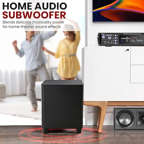 Miniatura 5 de Pyle Subwoofer de encendido activo de Estados Unidos, 10 pulgadas, diseño con puerto con controlador de nivel de entrada alto a bajo, altavoz