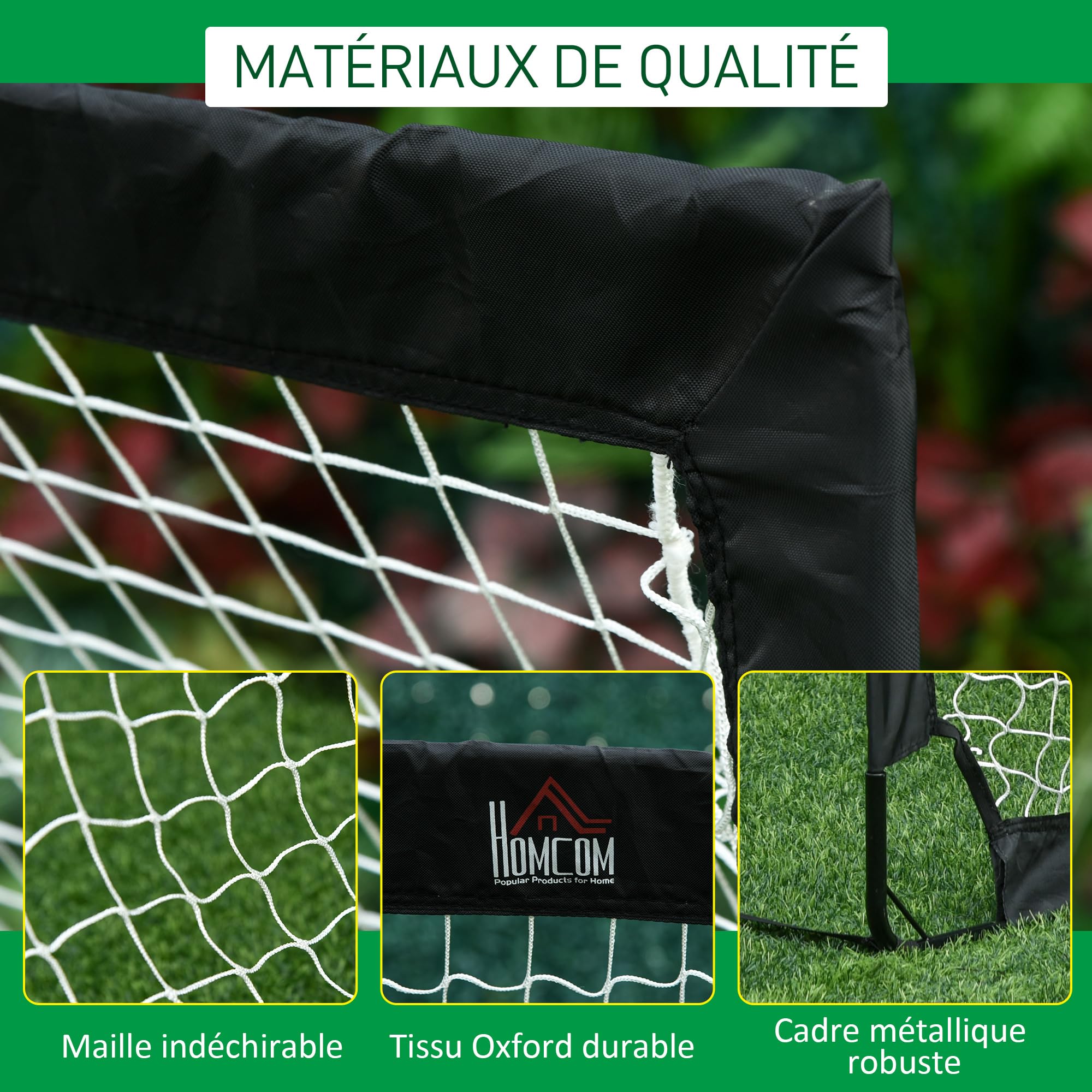 HOMCOM Lot de 2 But de Foot extérieur Pliable Pop-up, Cage de Foot Portable avec Sac de Rangement en Tissu Oxford, pour Adolescents, Cadre en Fibre de Verre, 183 x 90 cm, Noir et Blanc