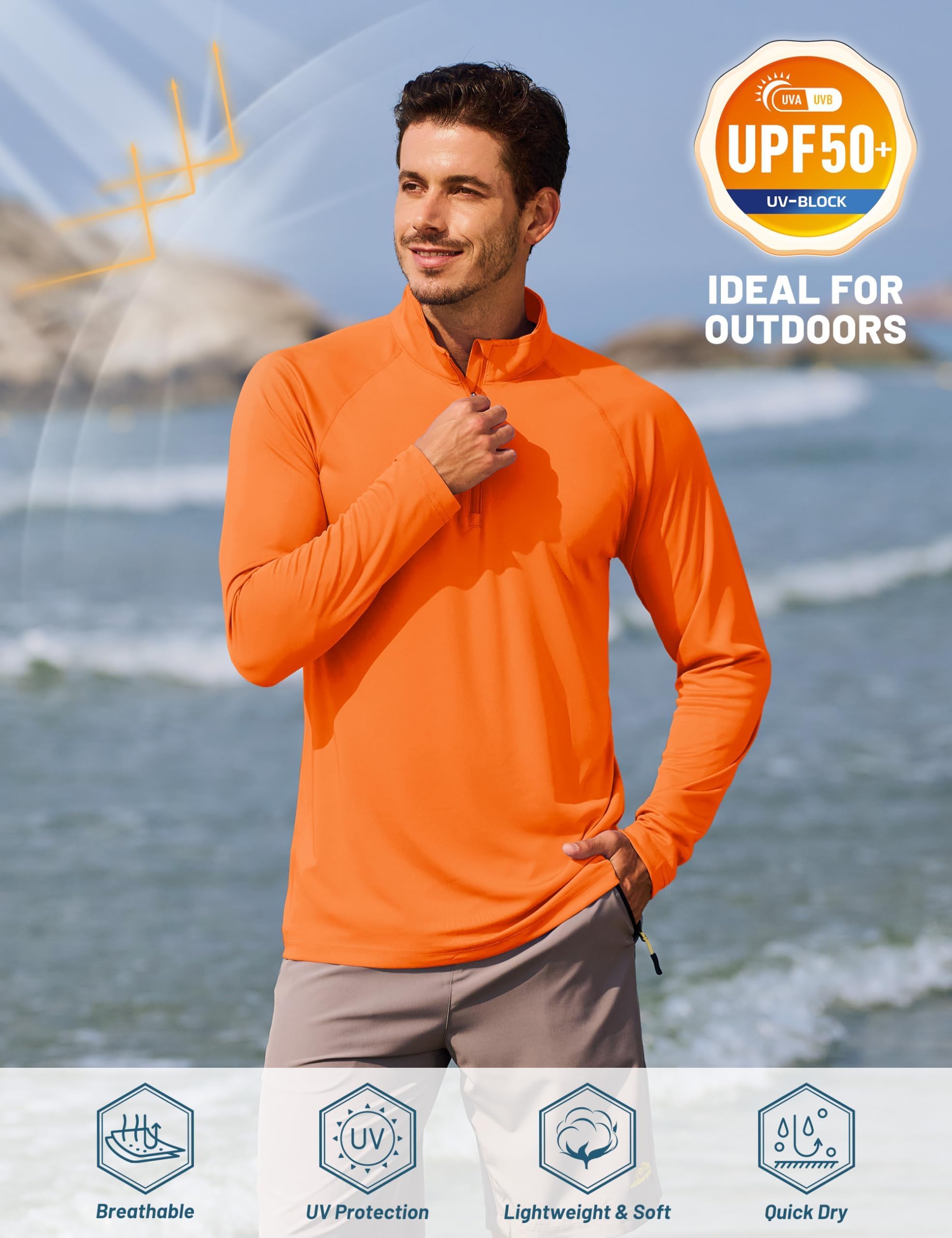 TACVASEN Uomo Cerniera 1/4 Shirts Crema Solare UPF 50+ Maniche Lunghe