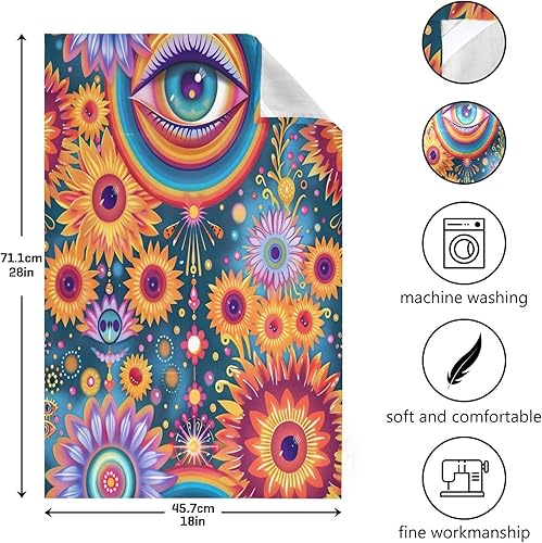 Miniatura 3 de Psychedelic Colorful Retro Flowers Kitchen Towel, 28x18 Kitchen Decor Towels Set Kitchen Towel Cute