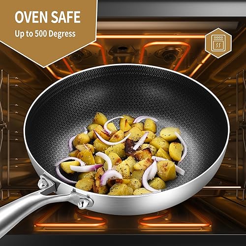 Miniatura 4 de Inqibee Sartén Hybird de 8 pulgadas de acero inoxidable de tres capas, sartén antiadherente con tapa, sartén, sartén de inducción, apta para