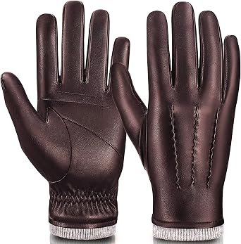 Mens Leather Gloves Touchscreen Texting, Winter Gloves Men Warm Thermal Wool Fleece Lined, Driving Gloves Anti-slip