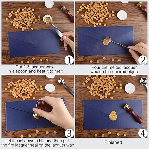 Miniatura 5 de NACHLYNN 600 cuentas de cera de sellado octágono, cuentas de sello de cera blanca con 1 cuchara de fusión y 4 velas de té para tarjetas de