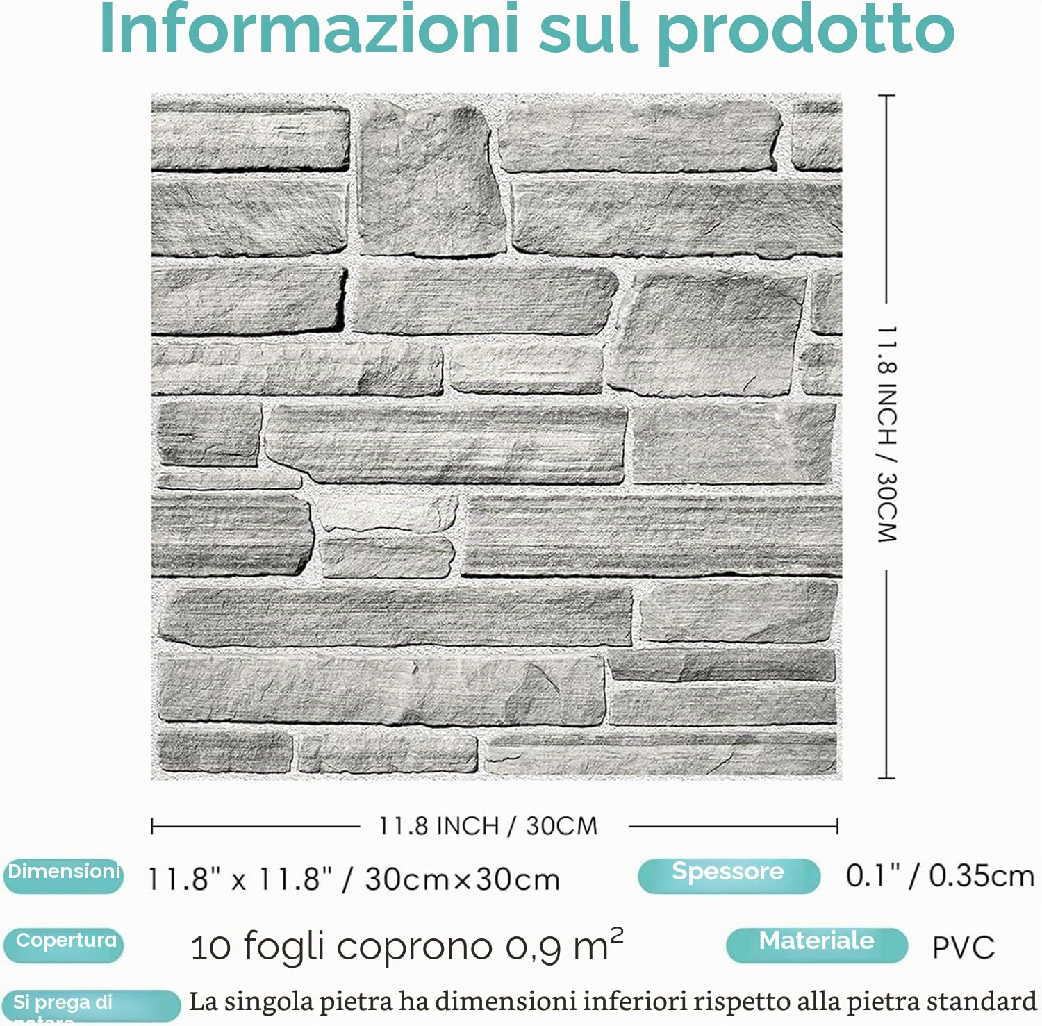 Commomy Pannelli da Parete 3D Finta Pietra Decorazione di Pareti Interne, 10 Pezzi, 30 x 30 cm, Pannelli Murali 3D in PVC Pannelli Adesivi per Pareti Autoadesivi Impermeabili