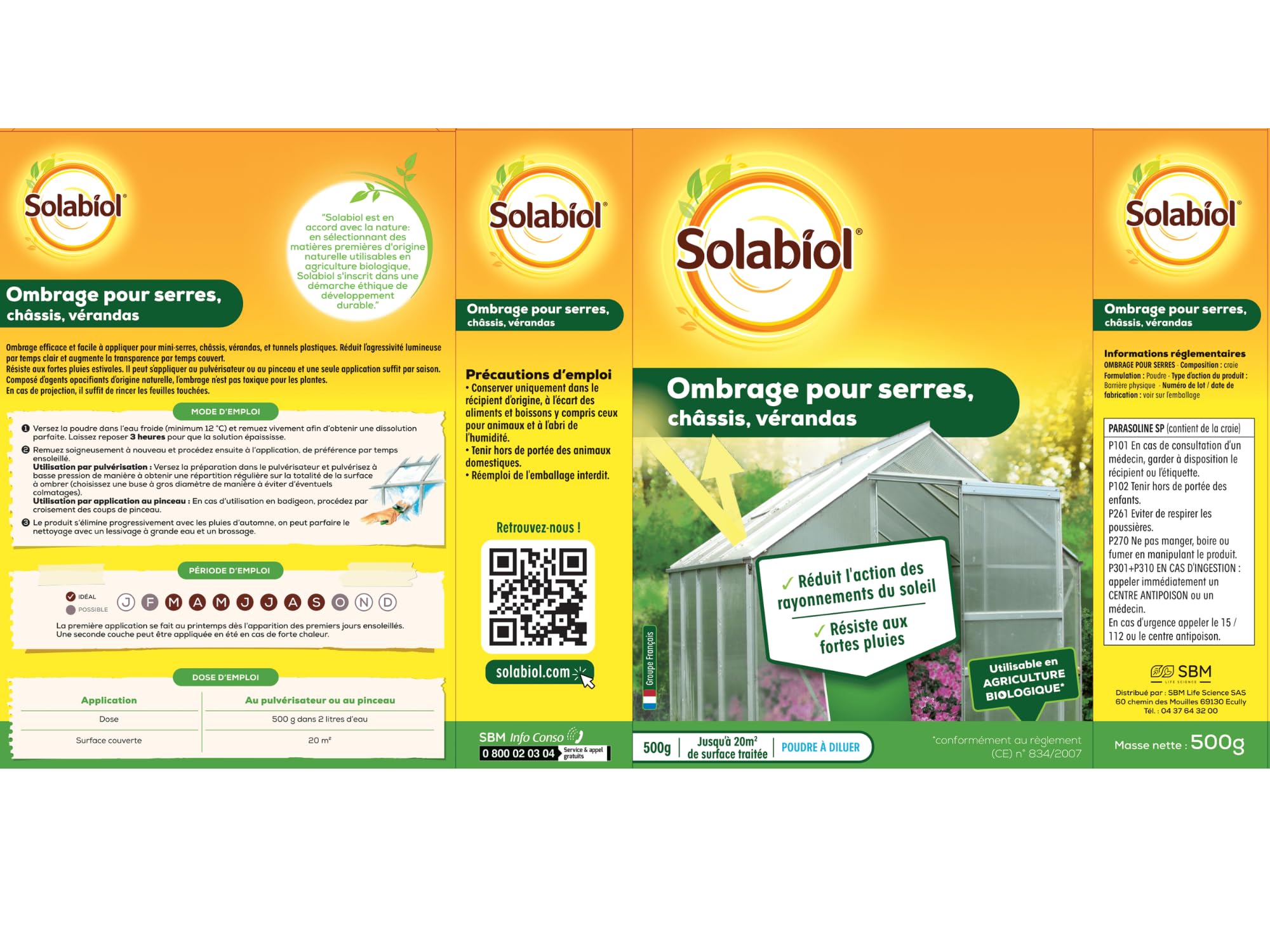 Solabiol Ombrage Serres, Châssis & Vérandas - 20m² - 500g | Résiste aux Fortes Pluies - Réduit l'Action des Rayons du Soleil - SOS500