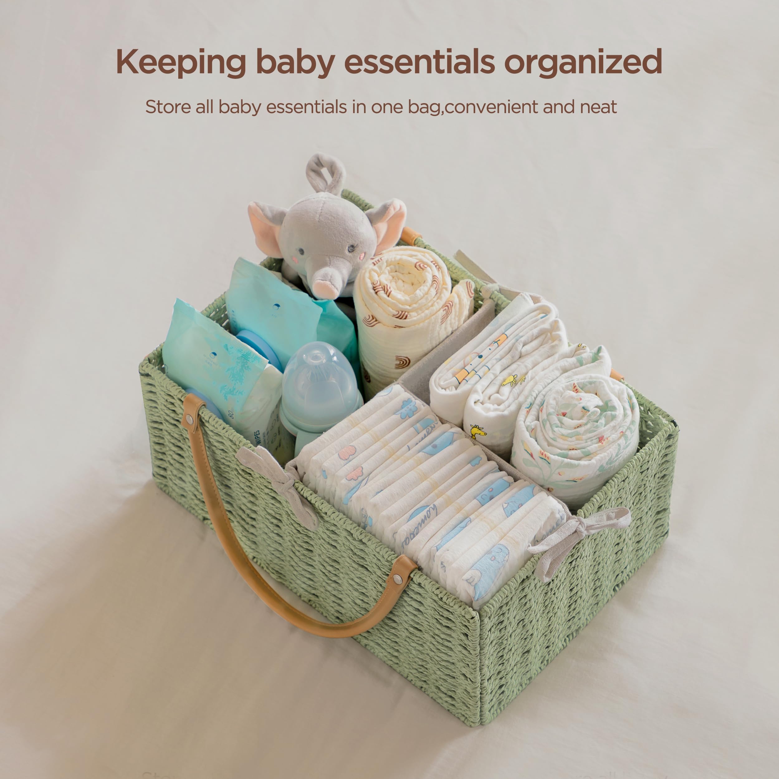 HBlife Grande cestino per pannolini per neonati, organizer, cestino portaoggetti in corda di carta, con divisorio rimovibile, portatile, per auto, regalo per baby shower, indispensabile per neonati