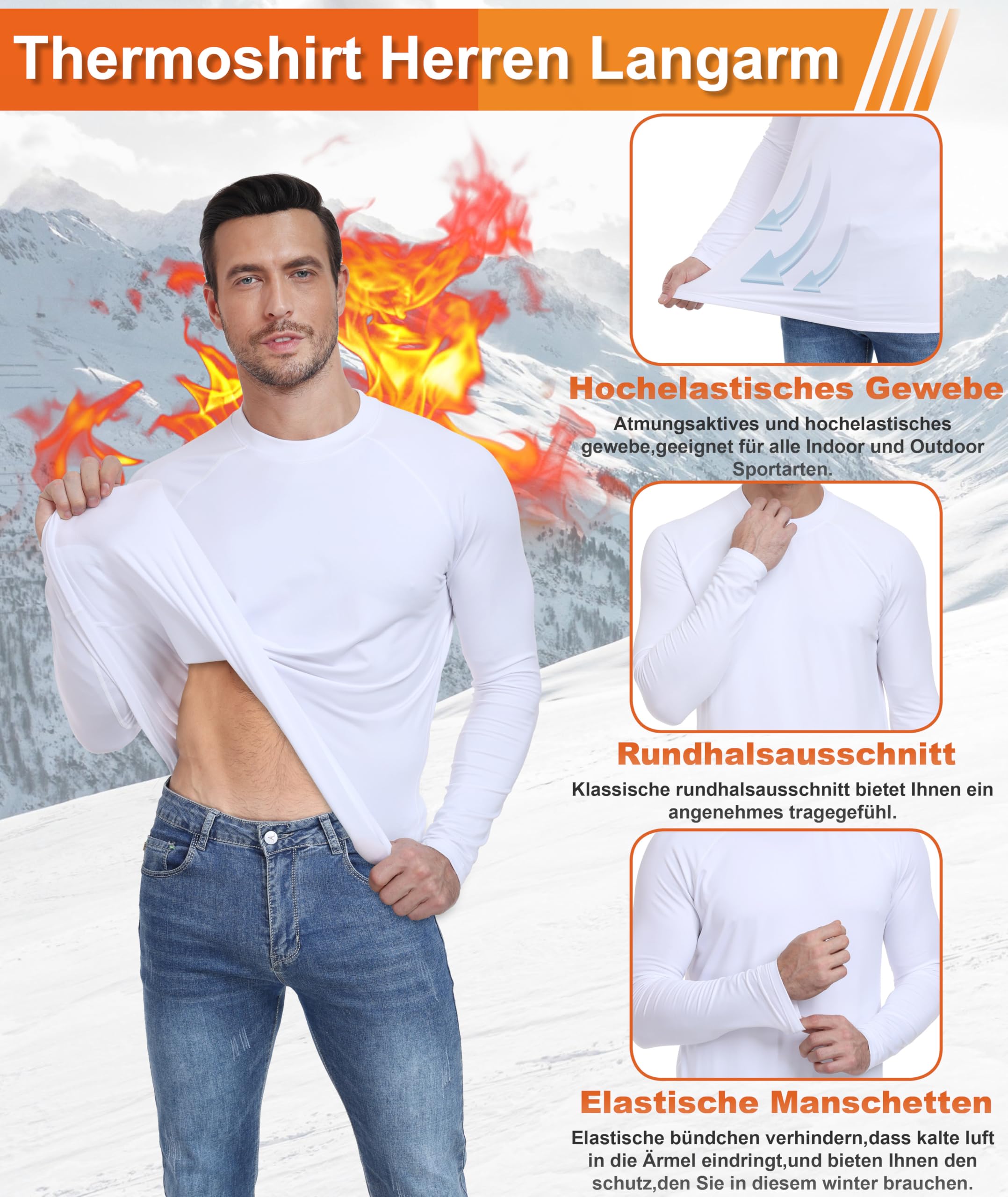 Hauts Thermiques Homme Compression Manches Longues Respirant sous Vetement Hiver Homme Polaire Tee Shirt Thermolactyl Sport Gym Ski Vêtement Chaud