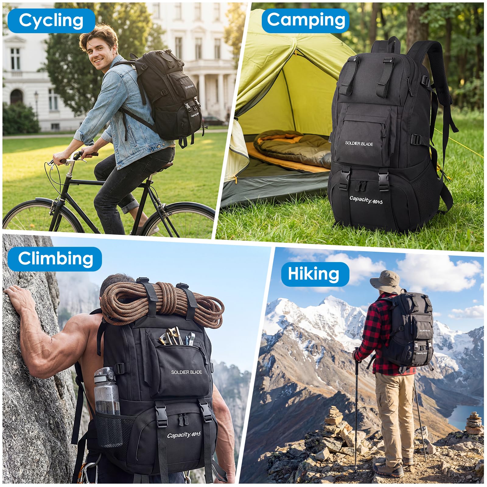 Plecak Turystyka 45L Mężczyźni Kobiety Wodoodporny Wytrzymały Plecak dzienny na Camping Kolarstwo Wspinaczka Górska Trekking Outdoor Sport