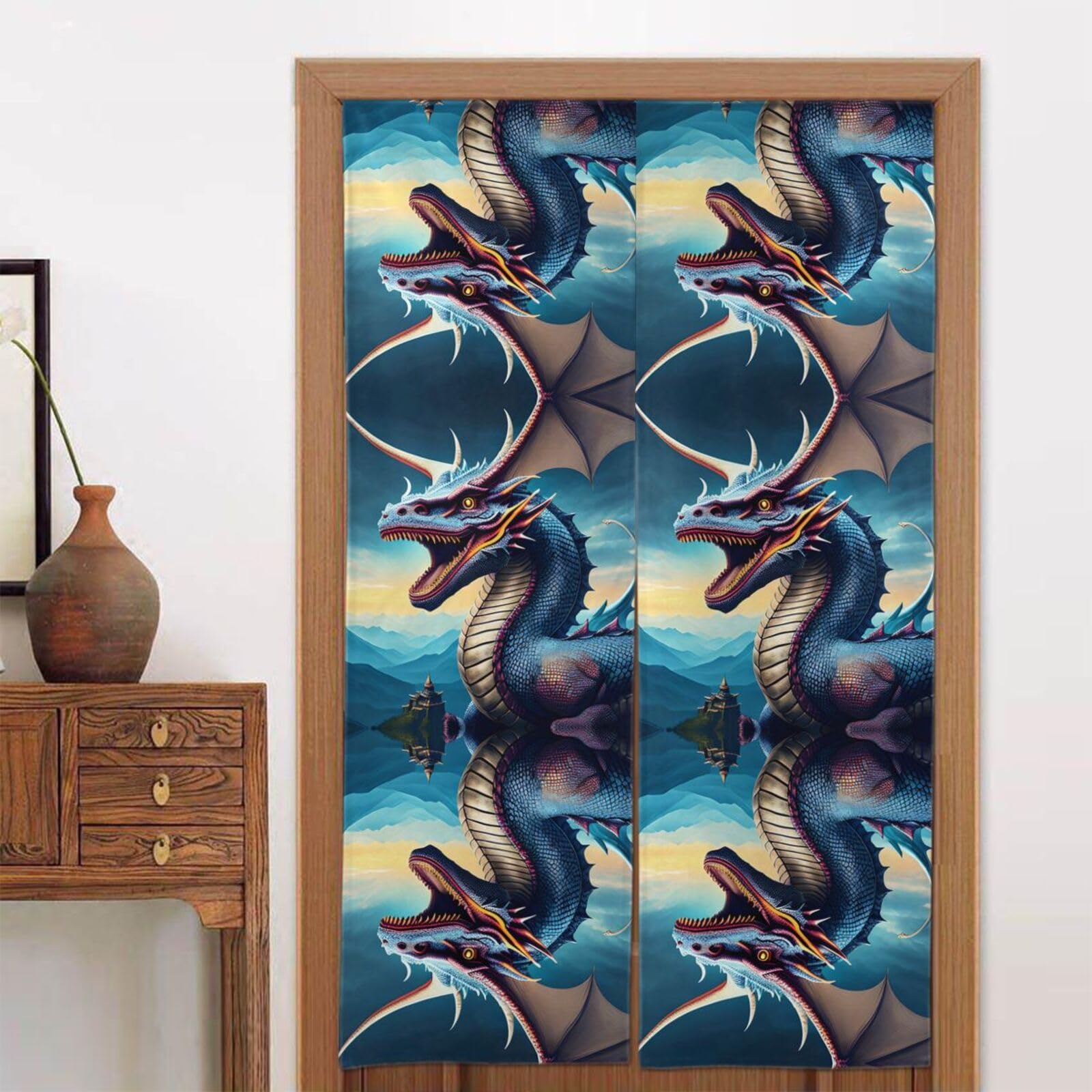 CNTDBU Roaring Dragon Door Curtain 34x56 Inch-Room Divider Panel for Privacy, Entryway Screen for Kitchen Bedroom
