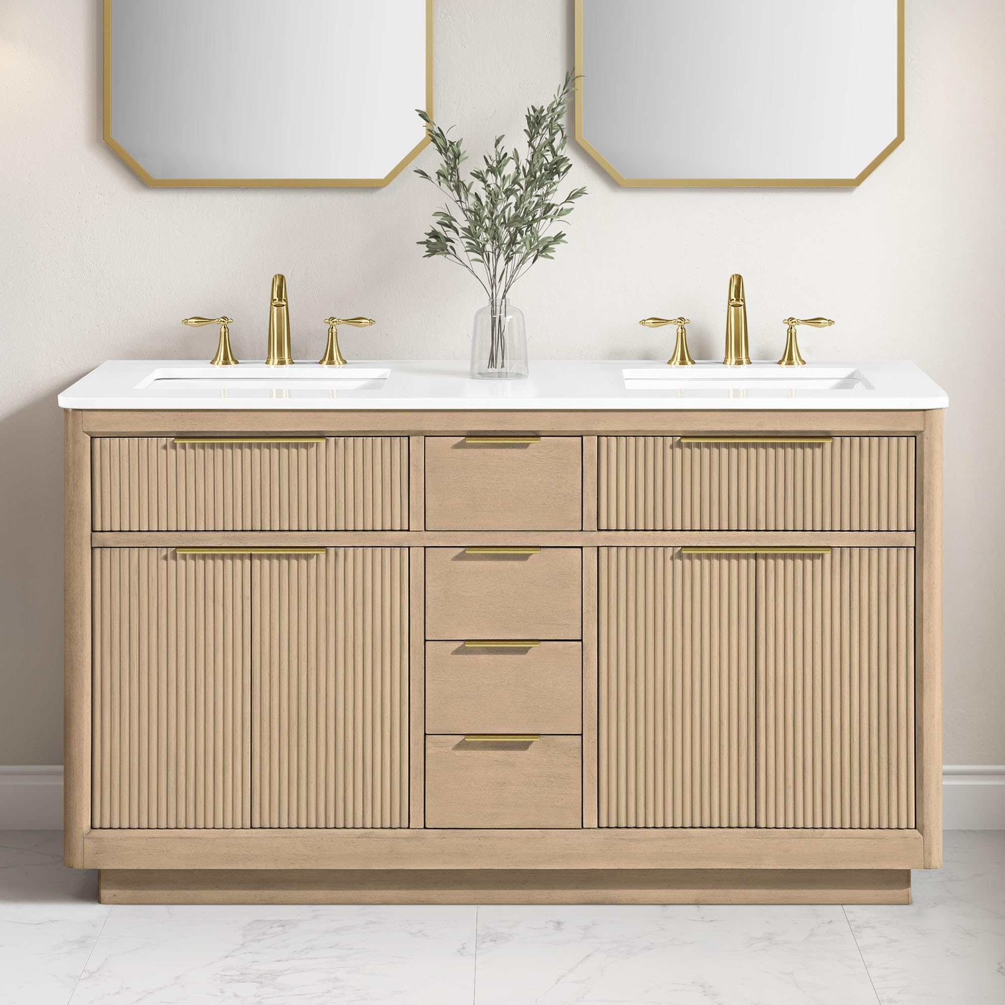 OVE Decors Xander 60" Sahara Birch Bathroom Vanity, Brushed Gold Hardware