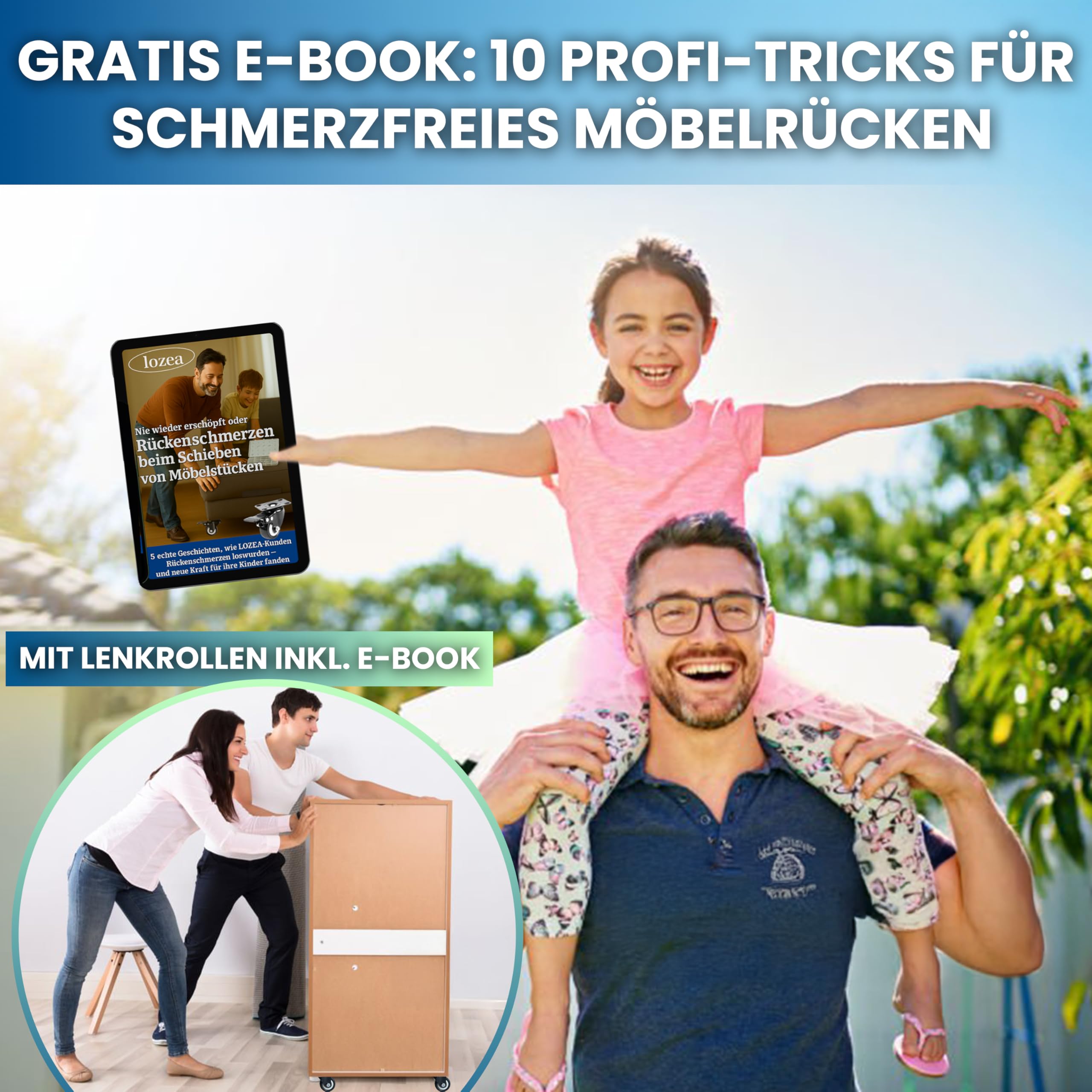 8er-Set Schwerlastrollen in 50mm, 800kg Tragkraft & leichtgängigen Rollen ohne Bremse für müheloses Verschieben schwerer Lasten wie Strandkorb, Werkbank & mehr + Gratis E-Book mit Profi-Tipps