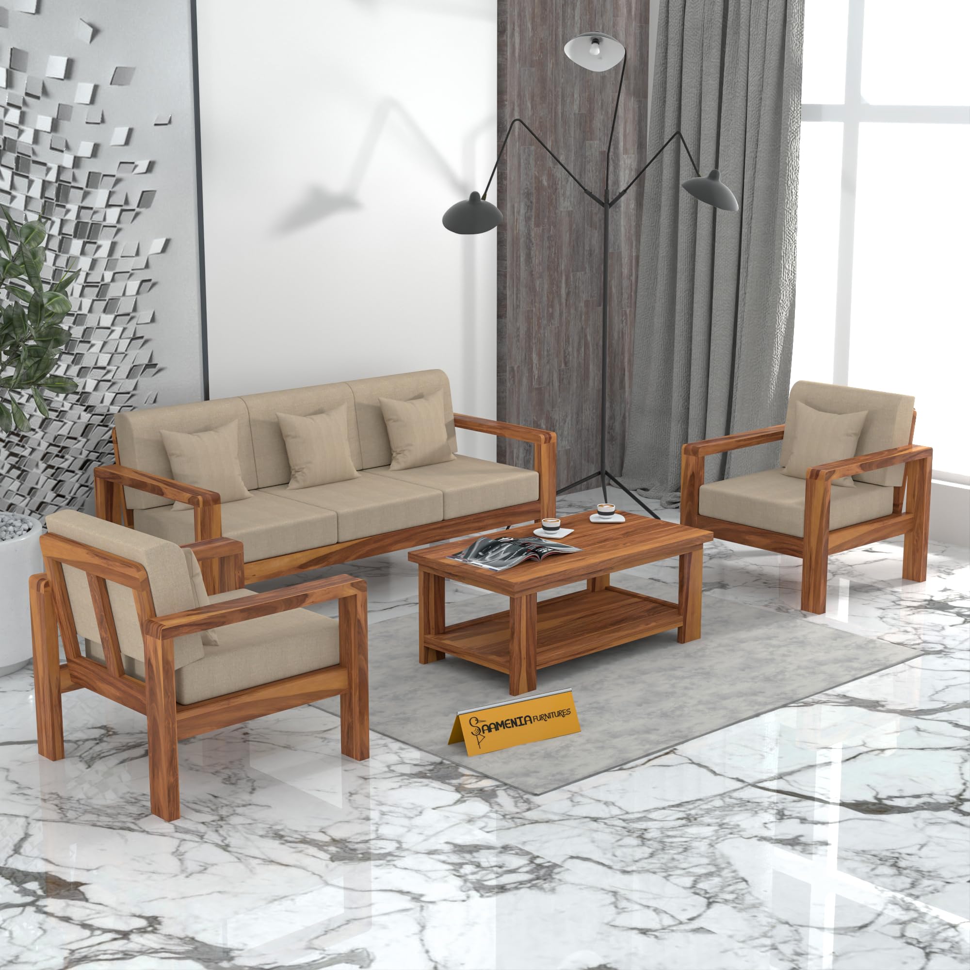 Sheesham Wooden 5 Seater Sofa for Living Room | Solid Wood Sofa | Rosewood Sofa Set for Home & Office | Lounge (Honey Finish, 3+1+1 Seater)-image-36