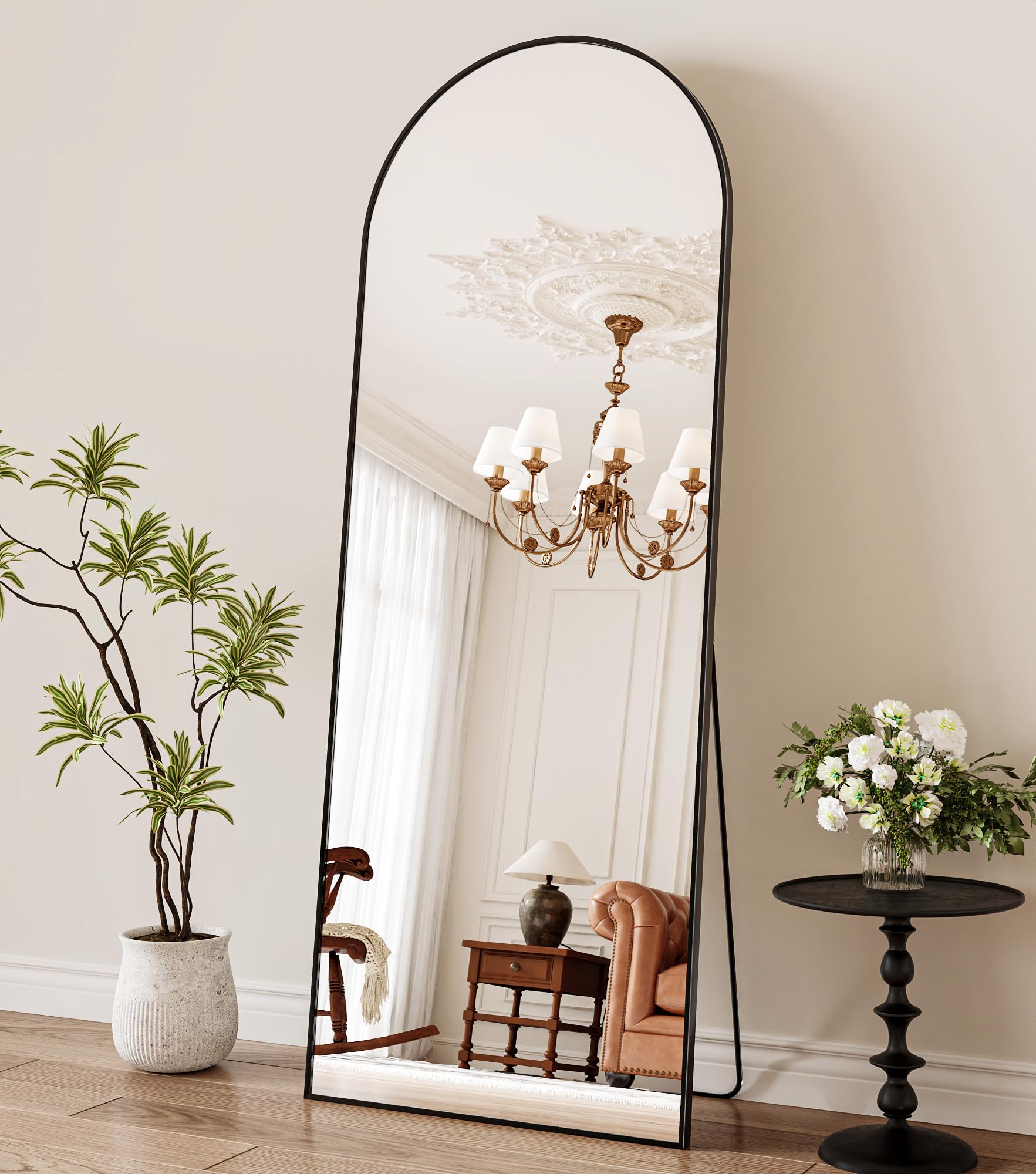 21" x 64"Arched Full Length Mirror - Wall Mounted Floor Mirror- Aluminum Alloy Frame Full Body Mirror for Bathroom Living Room Bedroom and Entryway Black