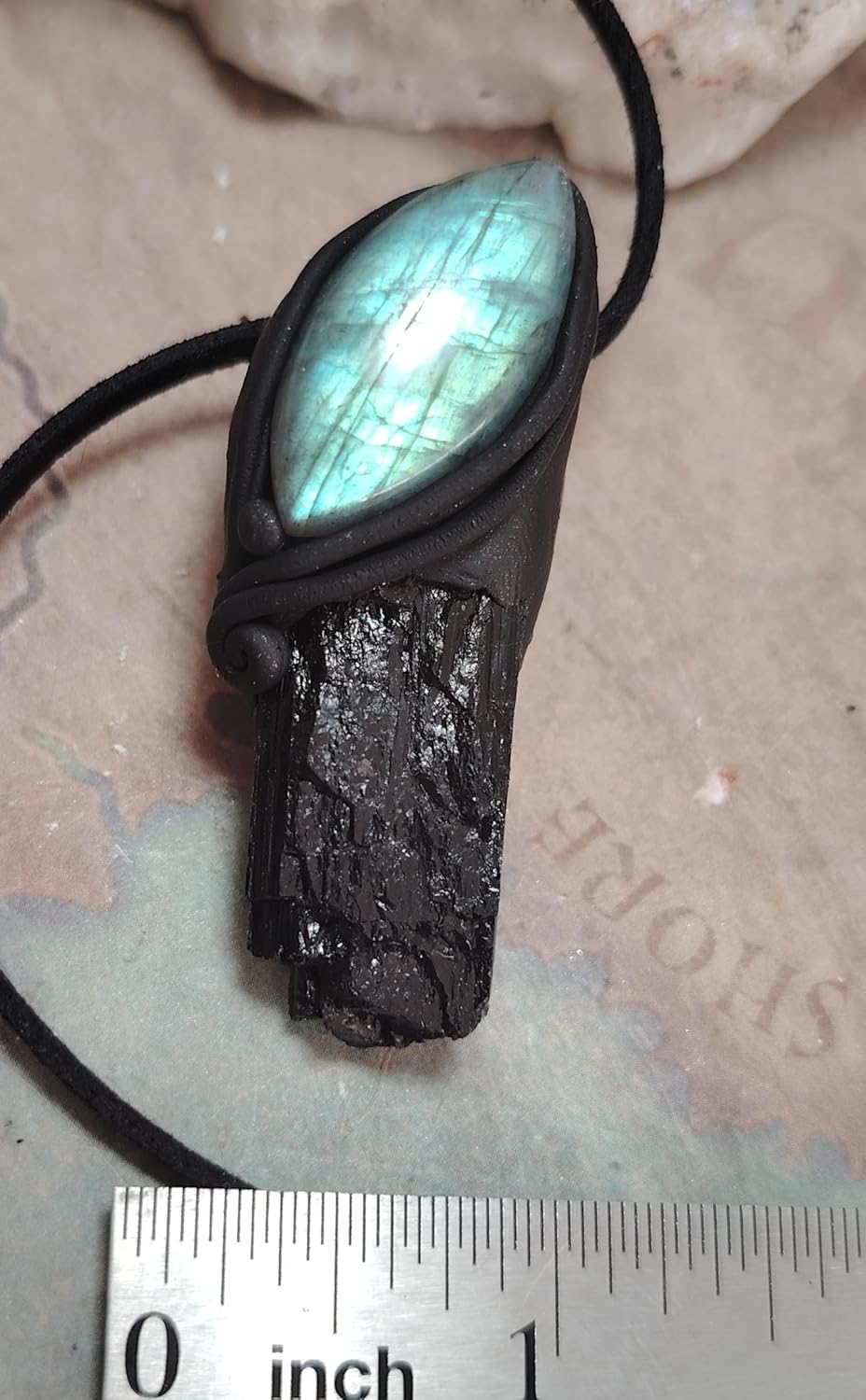| Black Tourmaline Pendant Necklace | Warrior Men's Blue Labradorite Protection Crystal | Empath Energy and Spiritual Protection Jewelry