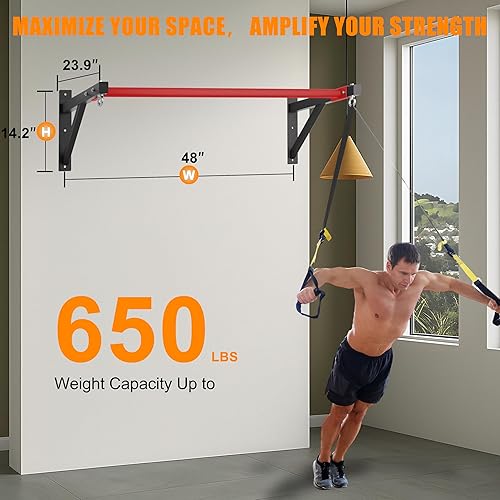 Miniatura 2 de Pull Up Bar Wall Mounted, Heavy Duty 650 lbs Capacity Chin Up Bar, 48" Multi-Grip Strength Training Pull-up Bars, for Home Gym GarageBackyard Total