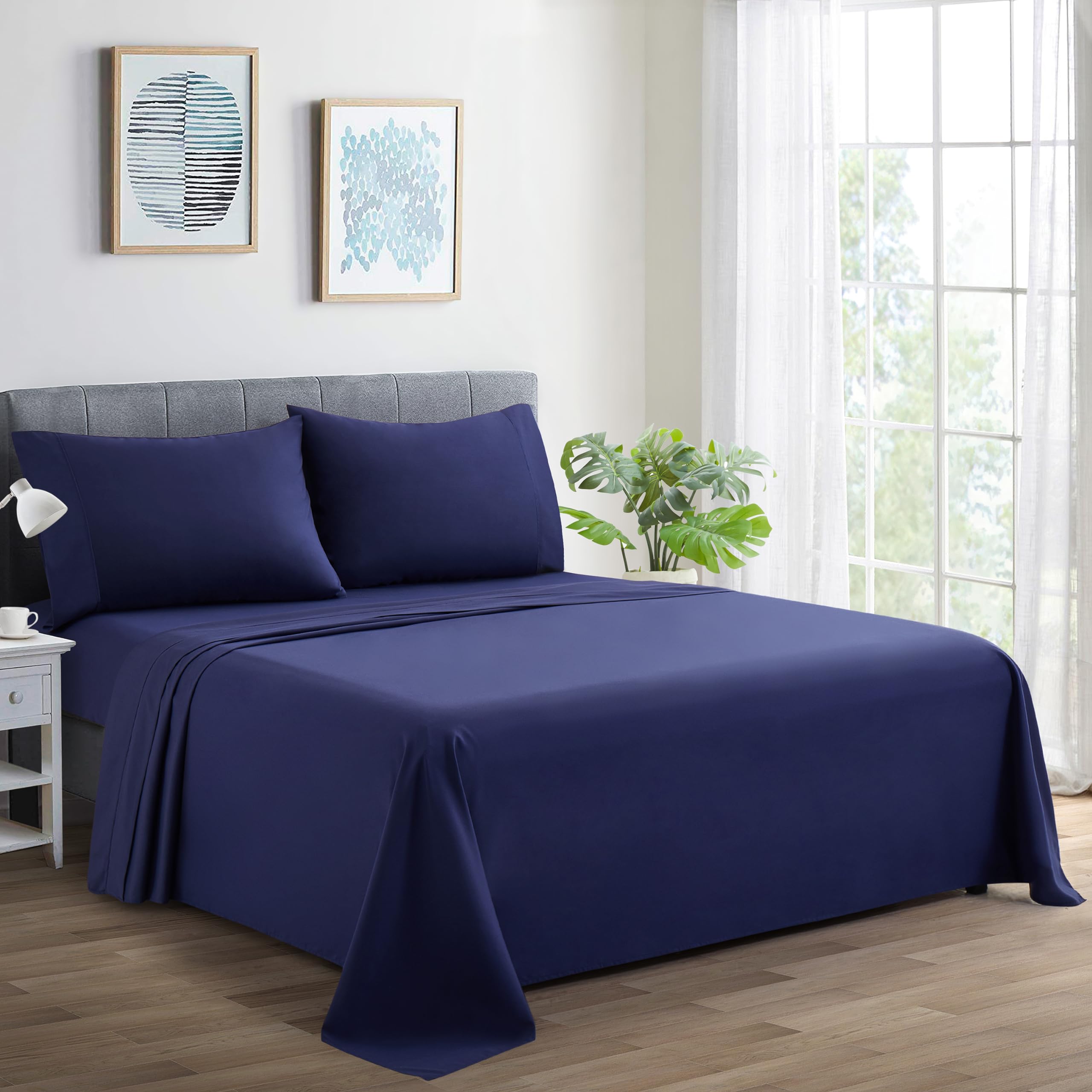 Marina Decoration Cotton Blend Queen Sheet Set Navy Blue