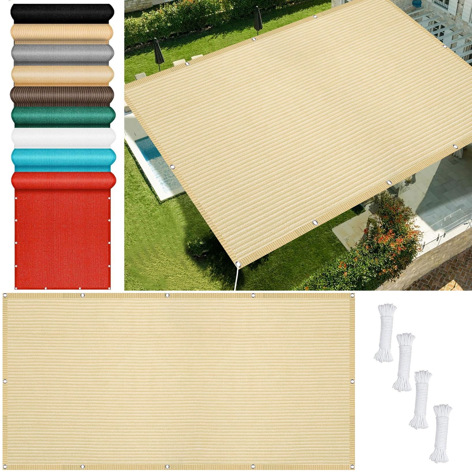 Voile ombrage 320 x 350 cm terrasse jardin protection UV brise vue crème