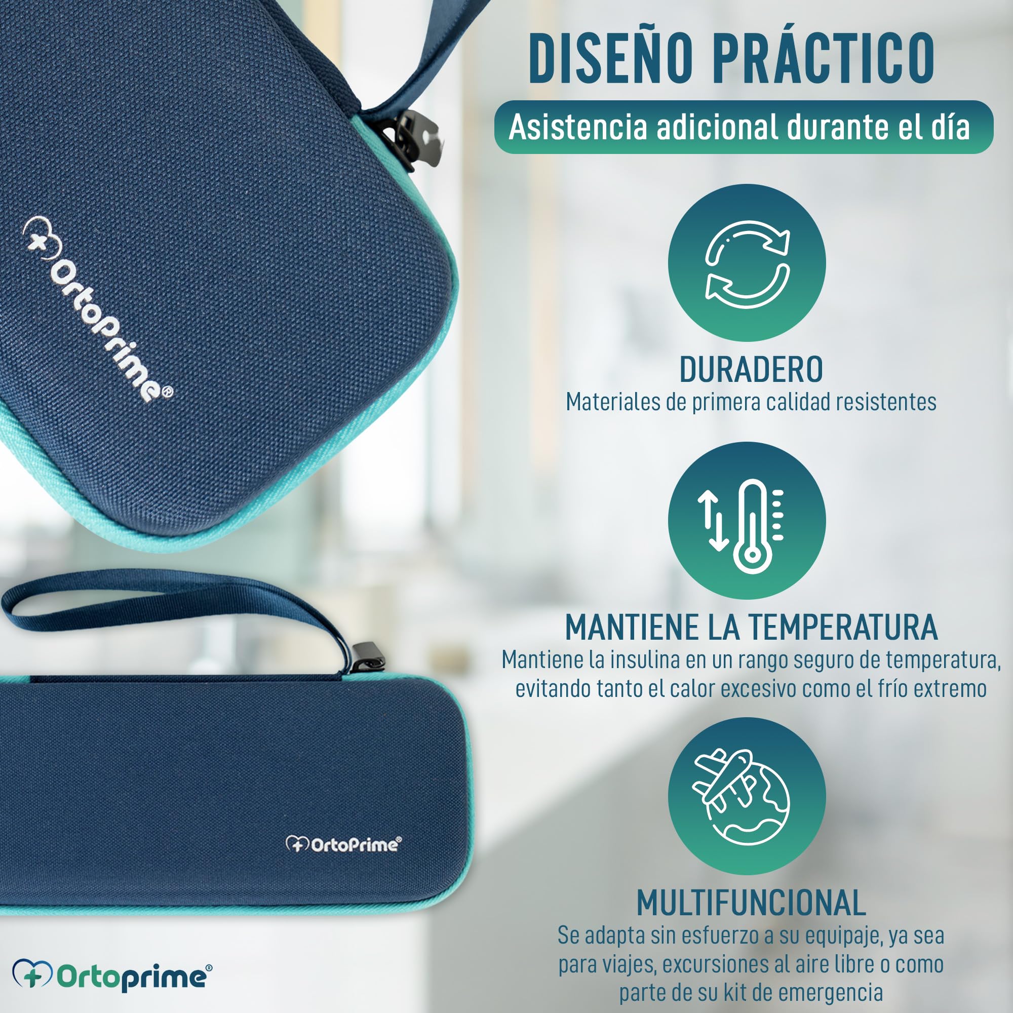 OrtoPrime Nevera para Insulina FRÍO X2 GELES INCLUIDOS Porta insulina Isotérmico 12H Viaje Portátil para DIABÉTICOS