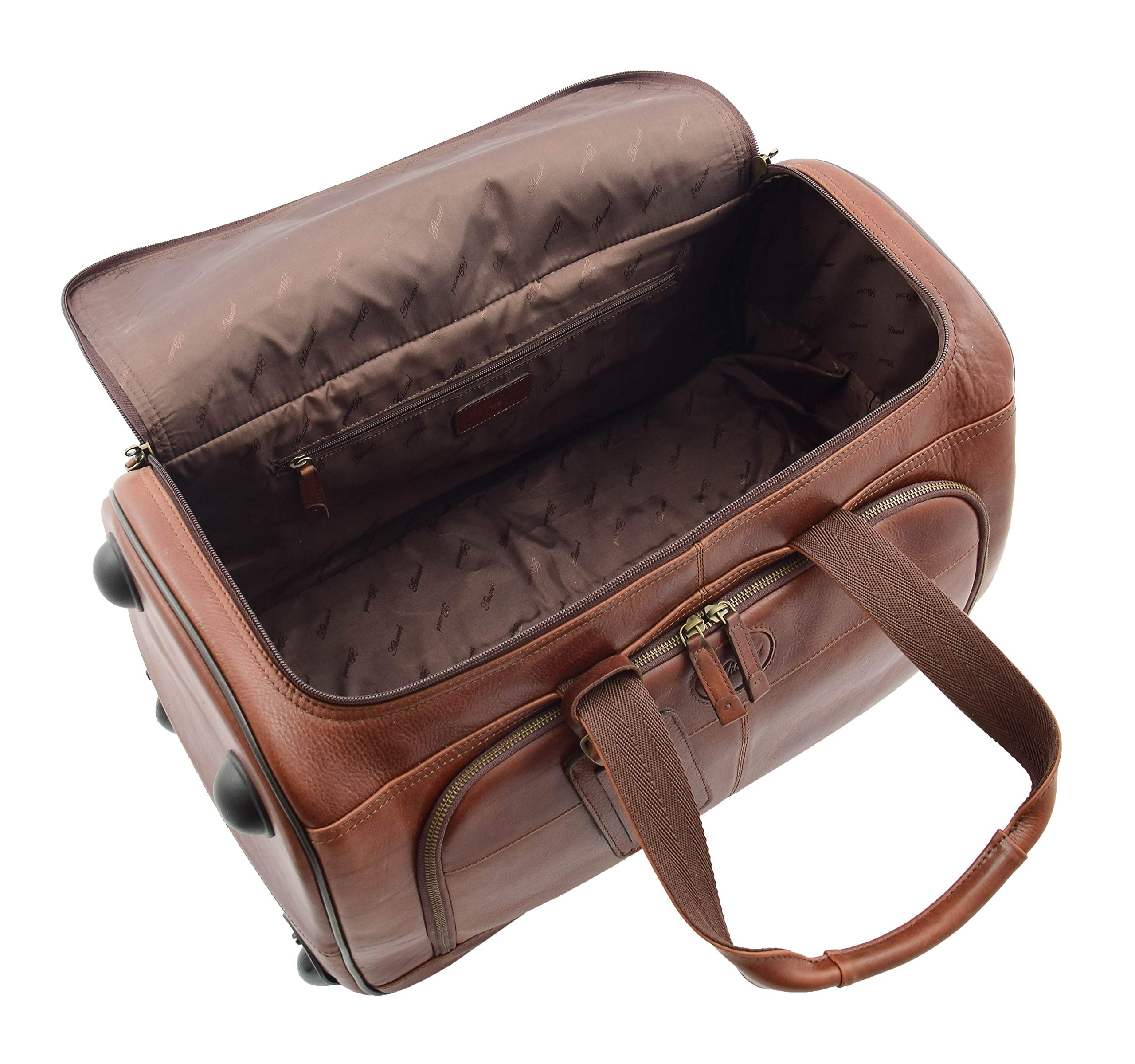 Cuero Real con Ruedas Bolsa Fin de Semana Durante la Noche Viajar Muletón Combrew Marrón