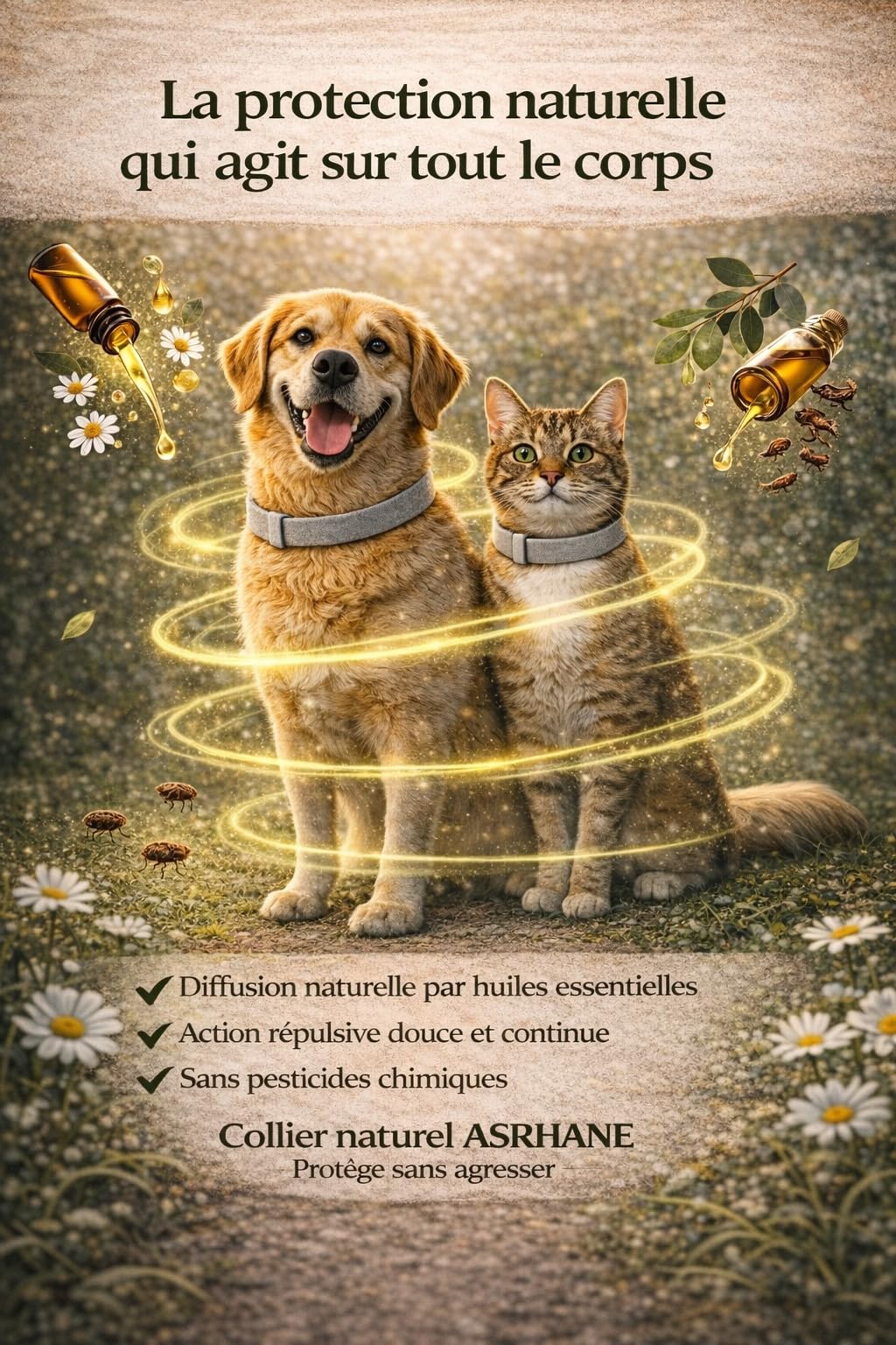 ASRHANE – Collier Préventif Naturel Anti-Tiques & Anti-Puces pour Chat | sans Insecticide | Protection 8 Mois | Résistant à l’Eau | Réglable, Confortable Tous Chats