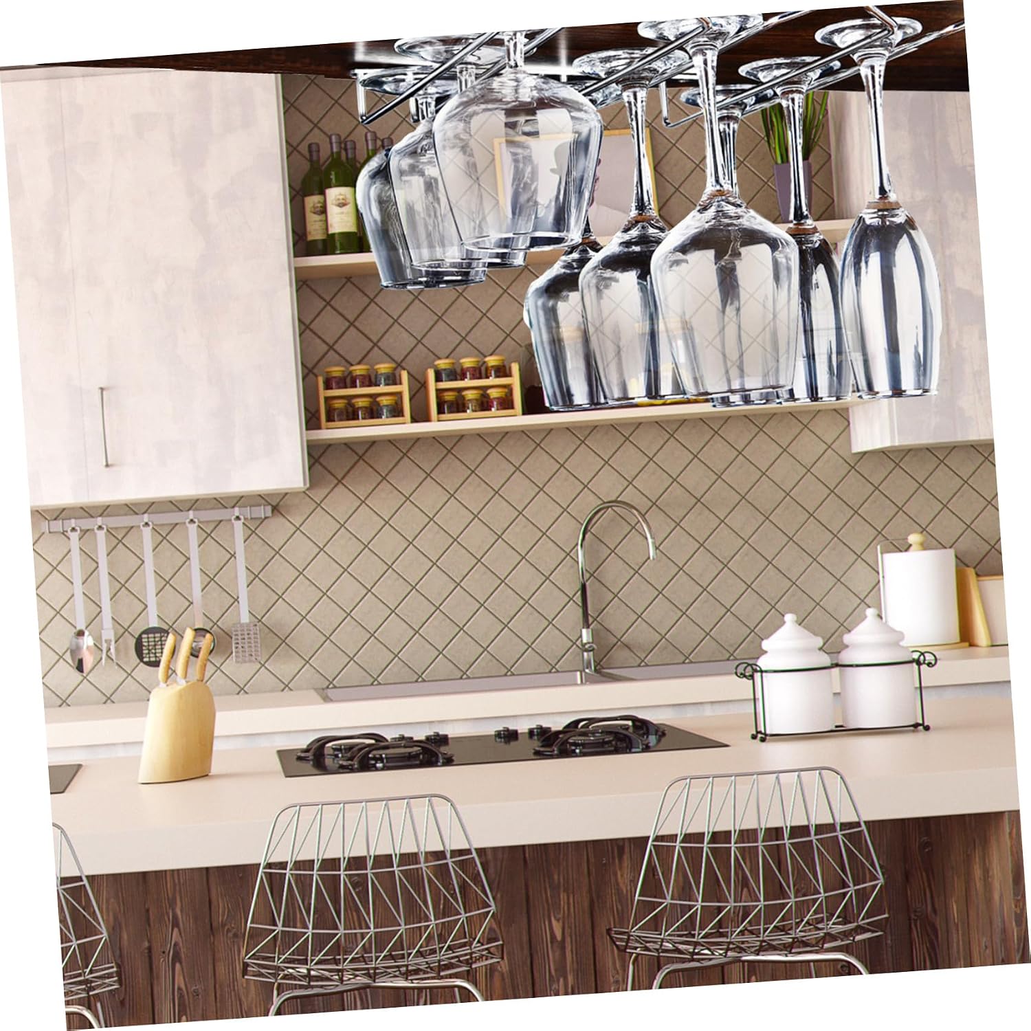 Ciieeo Wine Glass Holder Stainless Steel Stemware Rack 35cm Three-tier Hanging Glass Cup Rack under Cabinet Kitchen Storage Organizer for Home Bar
