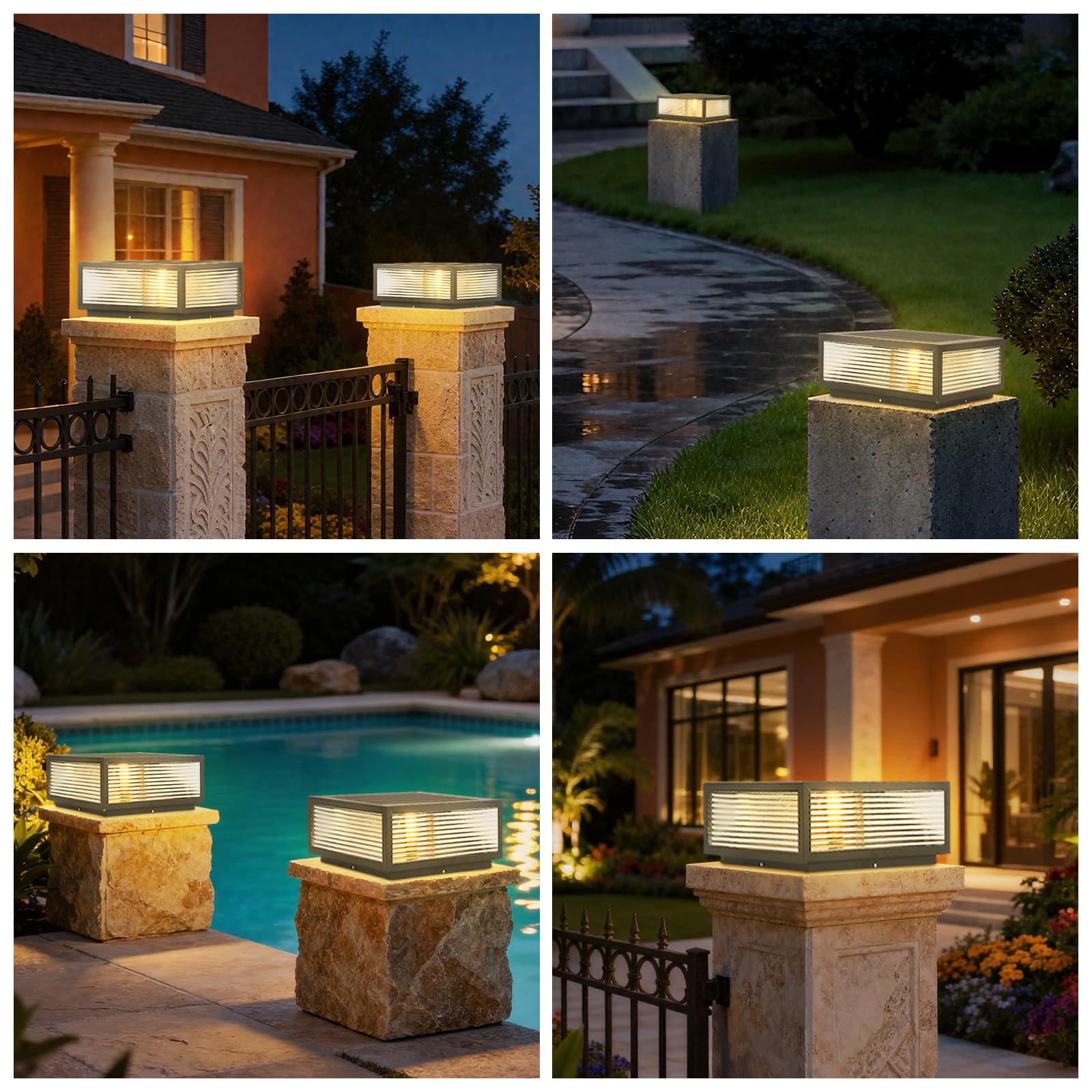 Lámparas Poste Lámpara Solar Luz Poste Lámparas Tapas Columna Cuadradas Impermeables Al Aire Libre Luz Linterna Columna Grande Luz Pilar Vivienda Exterior Luz Tapa Cubierta Cerca Jardín Patio Patio