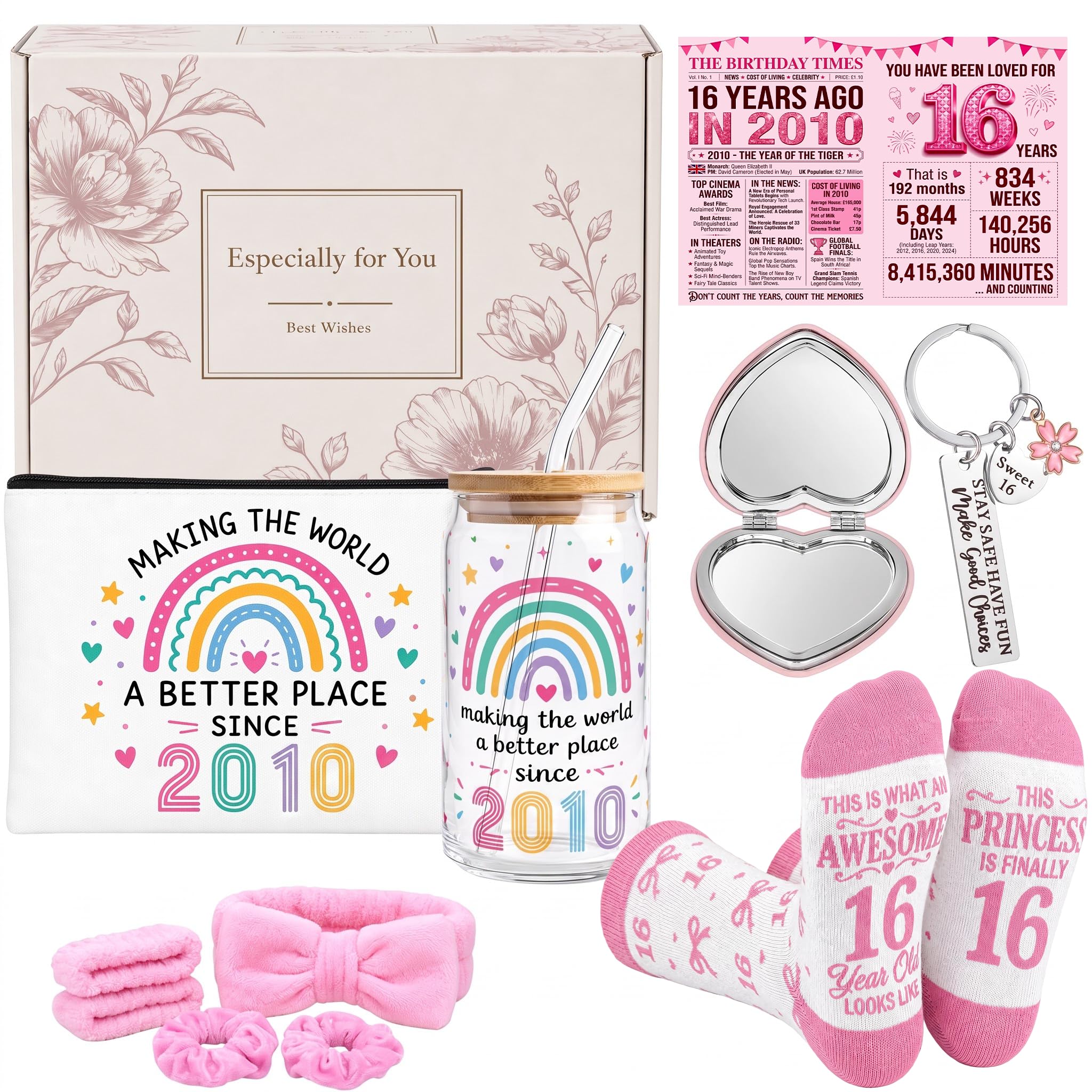 Runovate 16th Birthday Gift Set for Girls, Sweet Sixteen Cup and Bag