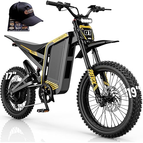 Jasion Patrol Electric Dirt Bike for Adults&Teens,4000W Peak 40MPH Electric Bike with 52V 30AH 1560Wh Battery E Dirt Bike,50-Mile Range,19''/17''Off-Road Tires,Full Hydraulic Brakes&Dual Suspension