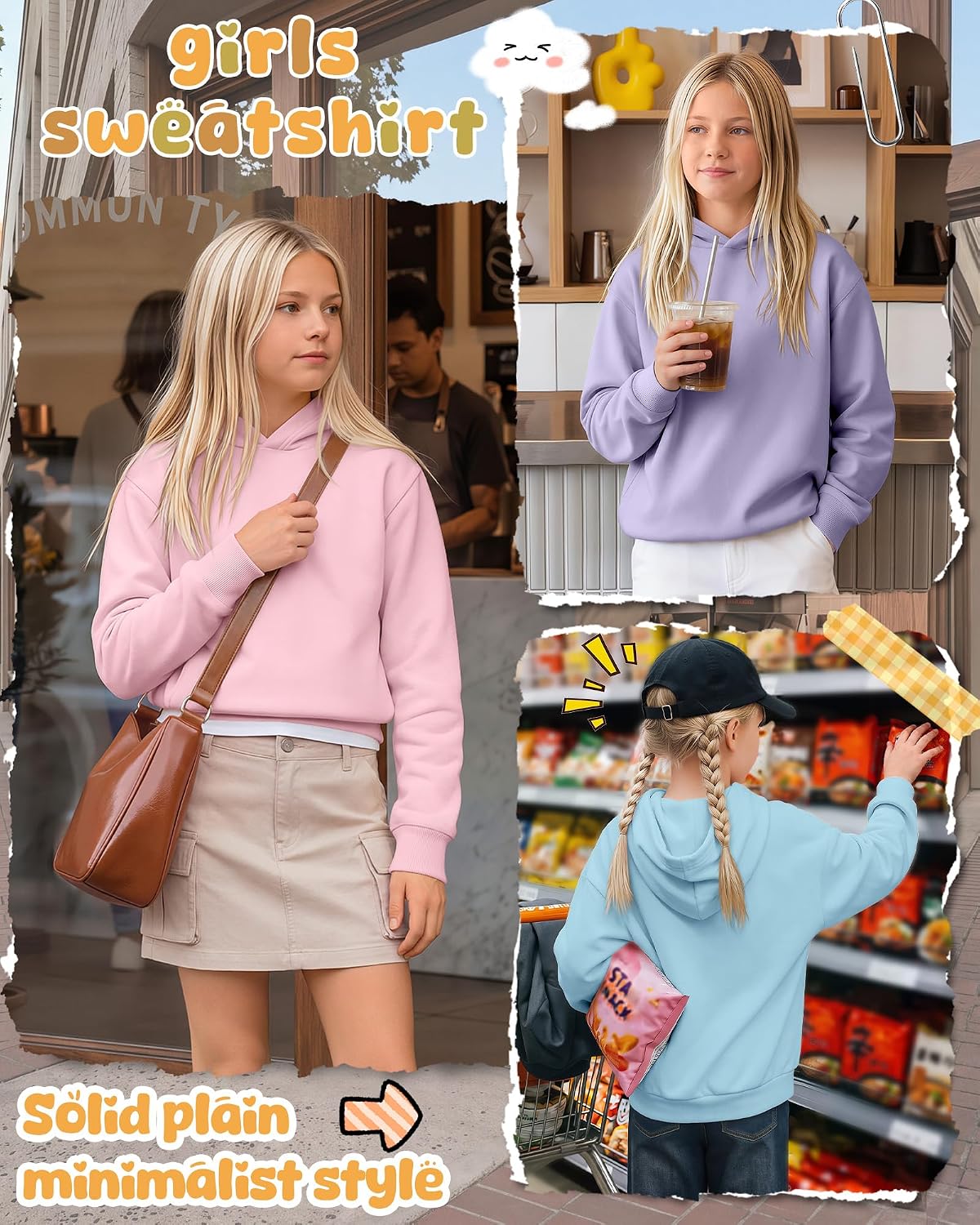 3 Pack Girl Pullover Hoodies Long Sleeve Sweatshirt