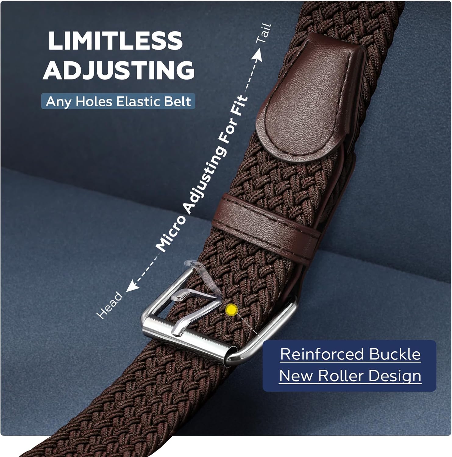 JASGOOD Braided Stretch Belt for Men Golf Casual Fabric Elastic Woven Belt 1 3/8" Adjustable Work - Image 3