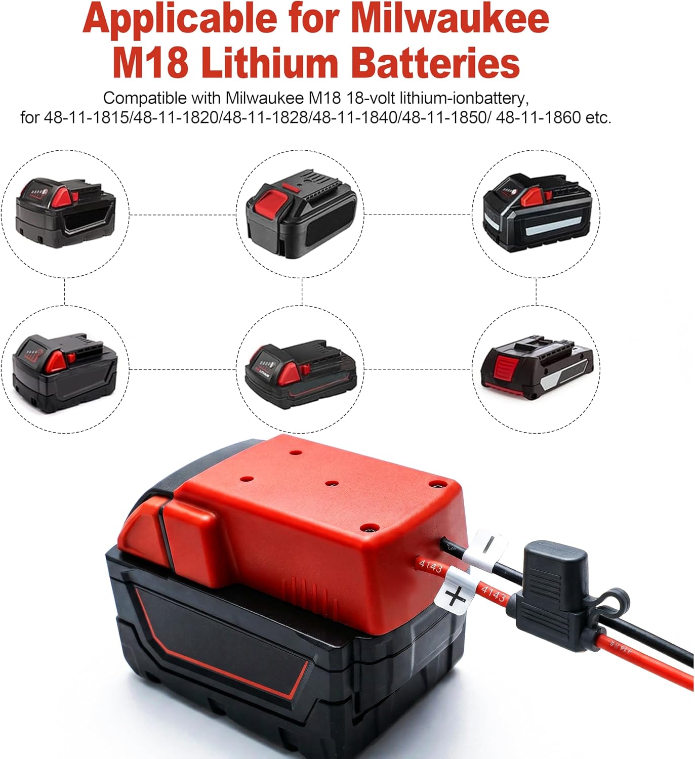ZOZOPLAY Battery Adapter Compatible with Milwaukee M18 for Ride-On Toys | M18 adapter with extended switch, built-in fuse, and 12AWG wire to power ride-on toys, RC cars, robotics, and DIY projects