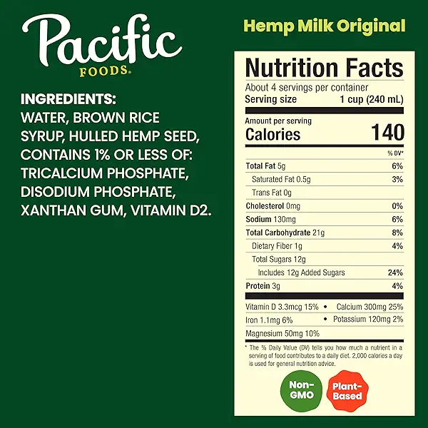 Pacific Foods Hemp Original Plant-Based Beverage, 32 Fl Oz (Pack of 12) 2