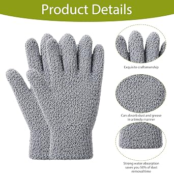 4 Pairs Minky Dusting Gloves, Five Finger Cleaning Gloves, Reusable Dusting Gloves for Plants House Clean Car Blinds Lamps
