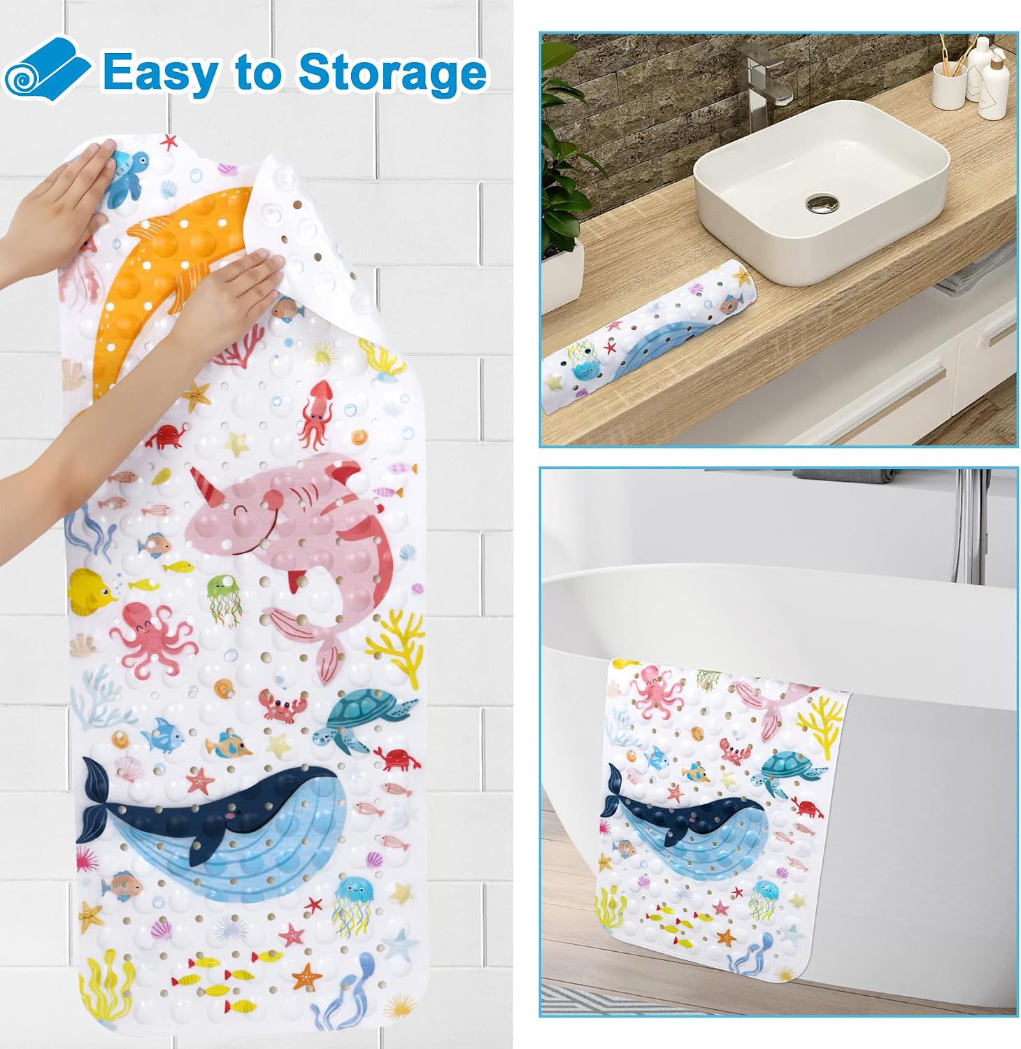 Topotdor Kids Bathtub Mat Non Slip, Tub Mat with Suction Cups 40x16 Inch image 5