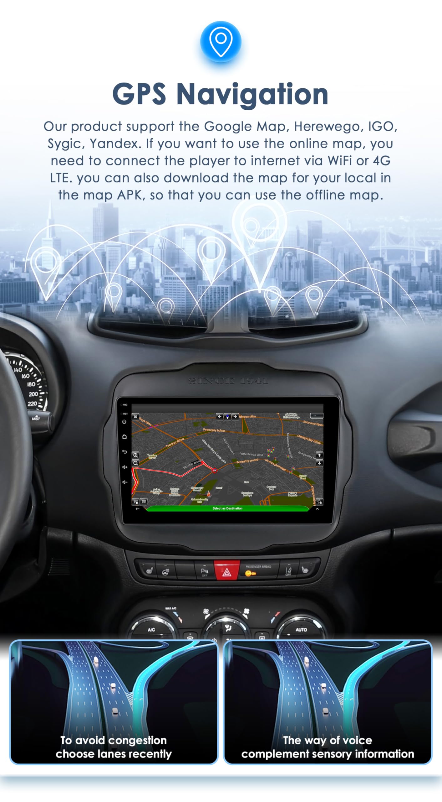 Android 13 autoradio 9 pollici touch screen 8 core 4 GB + 64 GB per Jeep Renegade 2016-2022 WiFi & Bluetooth GPS