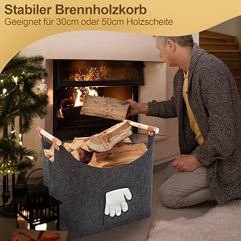 Large Wooden Firewood Basket With Removable Leather Base - Storage Basket For Fireplace Logs