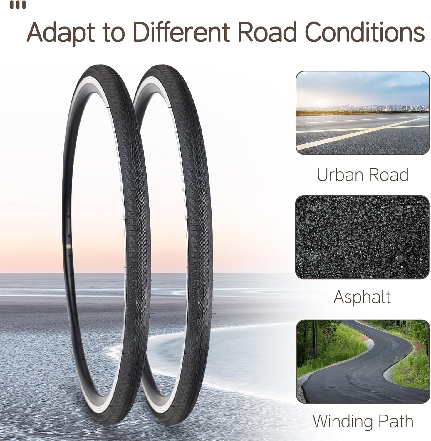 MEGHNA Bike Tire 700C Road Bike Foldable 700 x 25/28C Tire for Road Racing Anti Slip 25/28-622mm Replacement Tire for Fixed Gear Hybrid Bike Commuter Bike