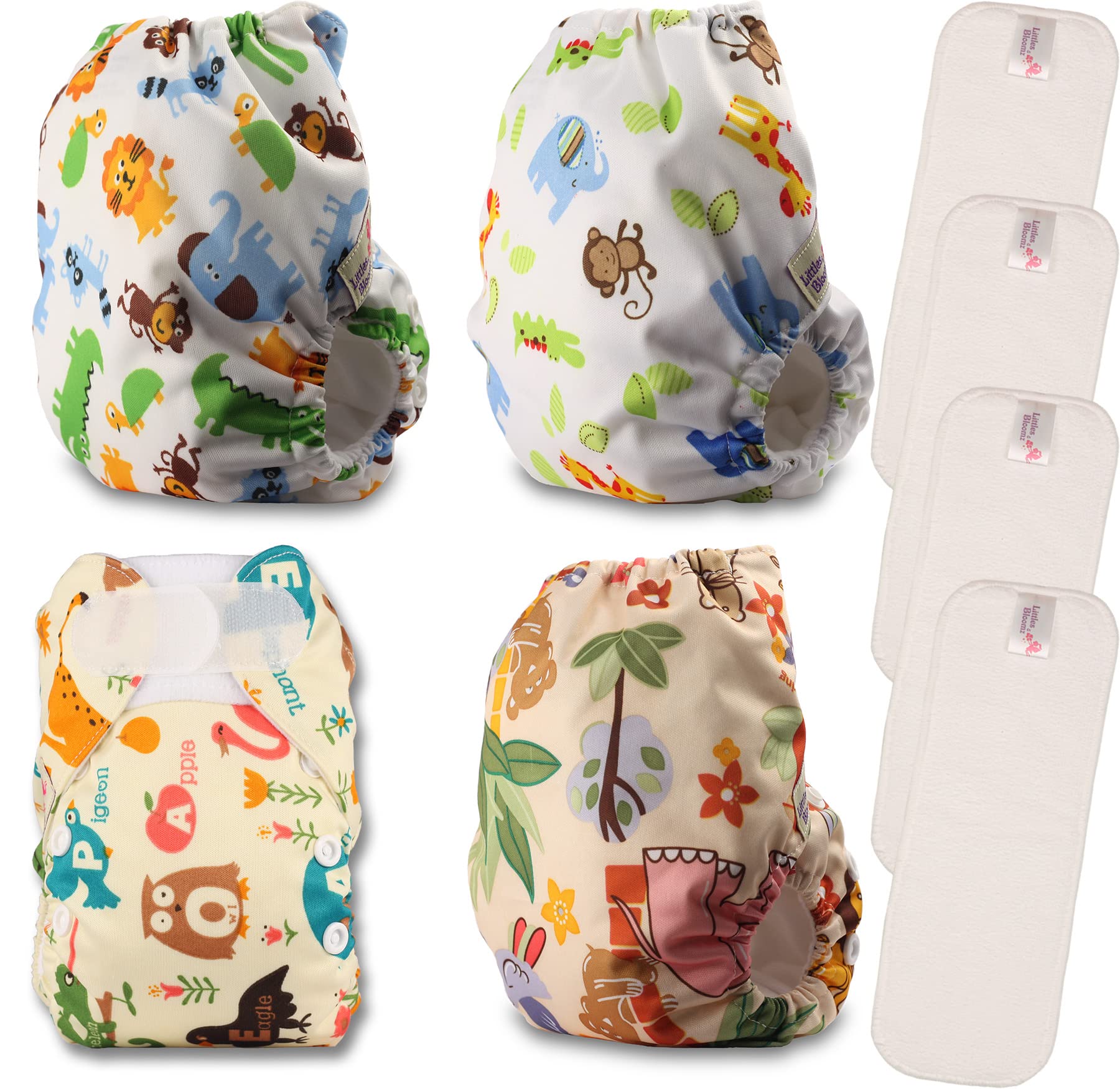 Littles & Bloomz Pocket Wiederverwendbare Babywindeln, Frühchen, 4 Windeln, 4 Mikrofaser-Einsätze, NB-406MF4