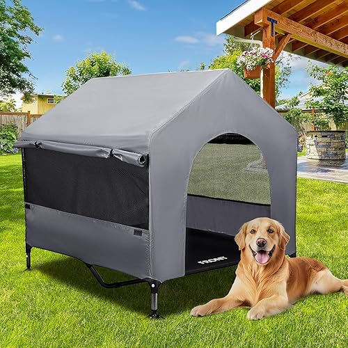 Summertrail 42" Large Dog House Outdoor Indoor with Breathable Mesh Windows-Elevated Dog Bed Cot Dog Tent Shade Shelter for Large Breeds with Canopy, Weatherproof Dog Kennel for Outside, Easy Clean