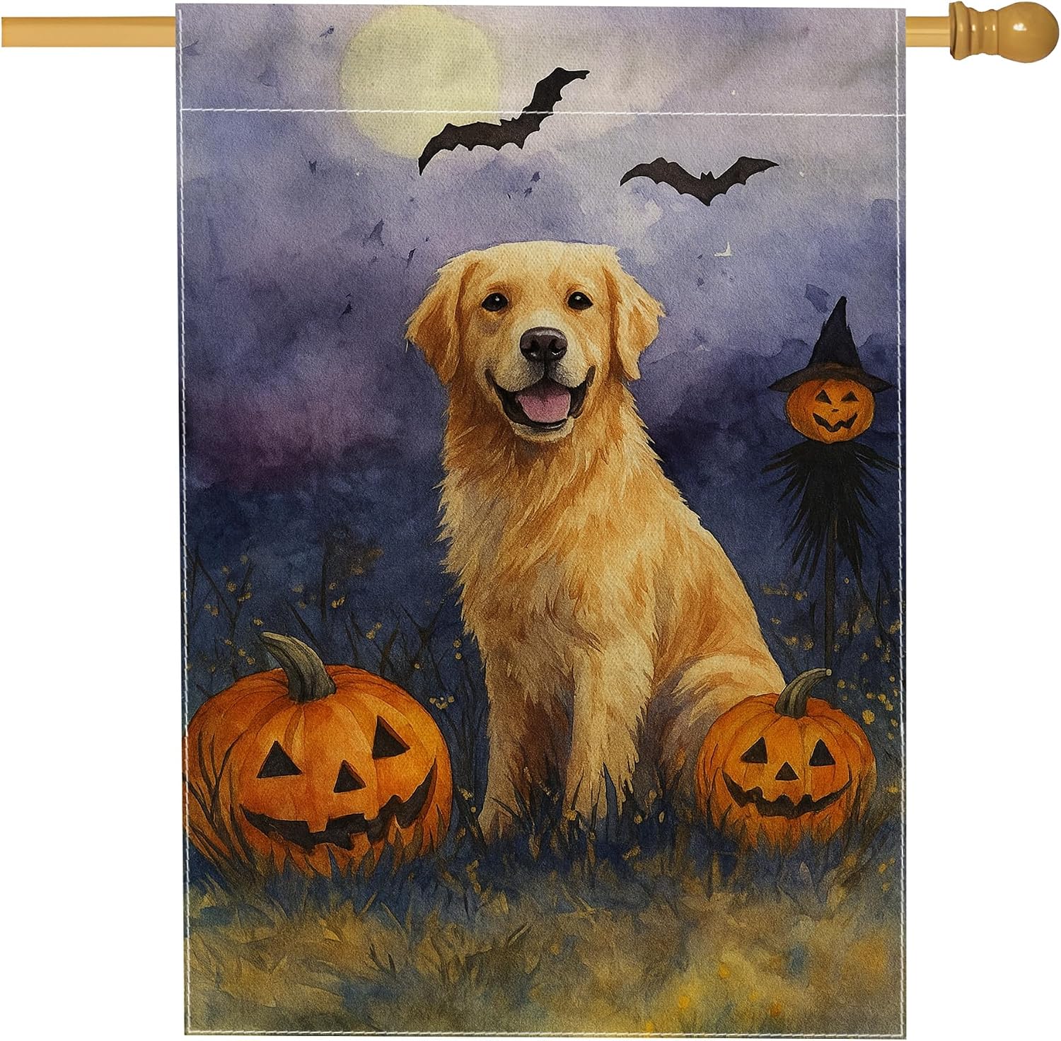 Amazon.com : Halloween Pumpkin Dog Garden Flag, Orange Golden Retriever ...