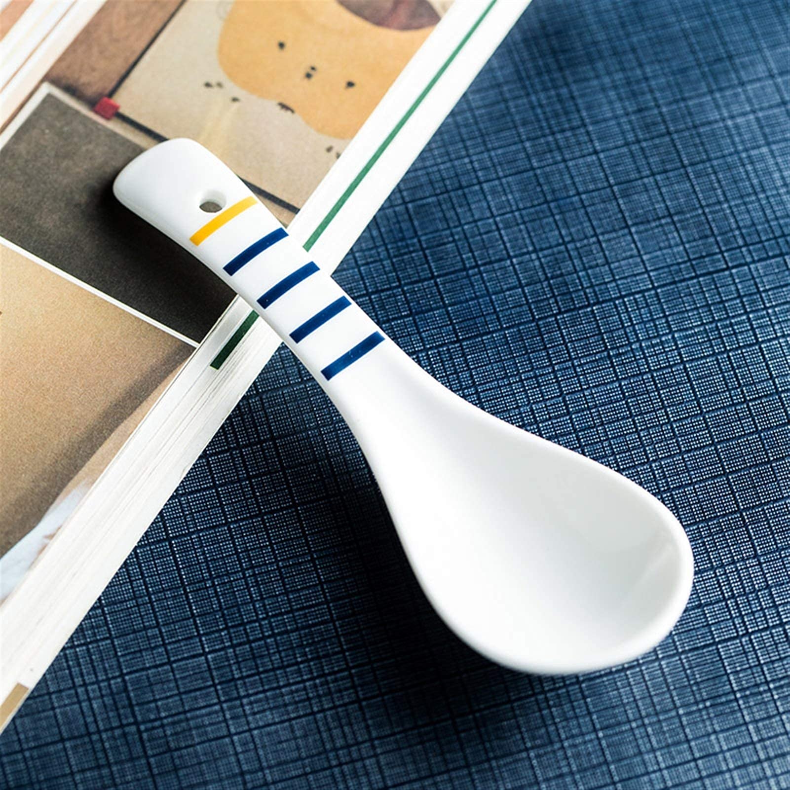 Qingyao - Juego de cucharas dulces, cuchara para beber, cuchara sopera, cuchara de cerámica, cuchara de arroz, vajilla creativa, cuchara/olla de sopa (color: D) (E)