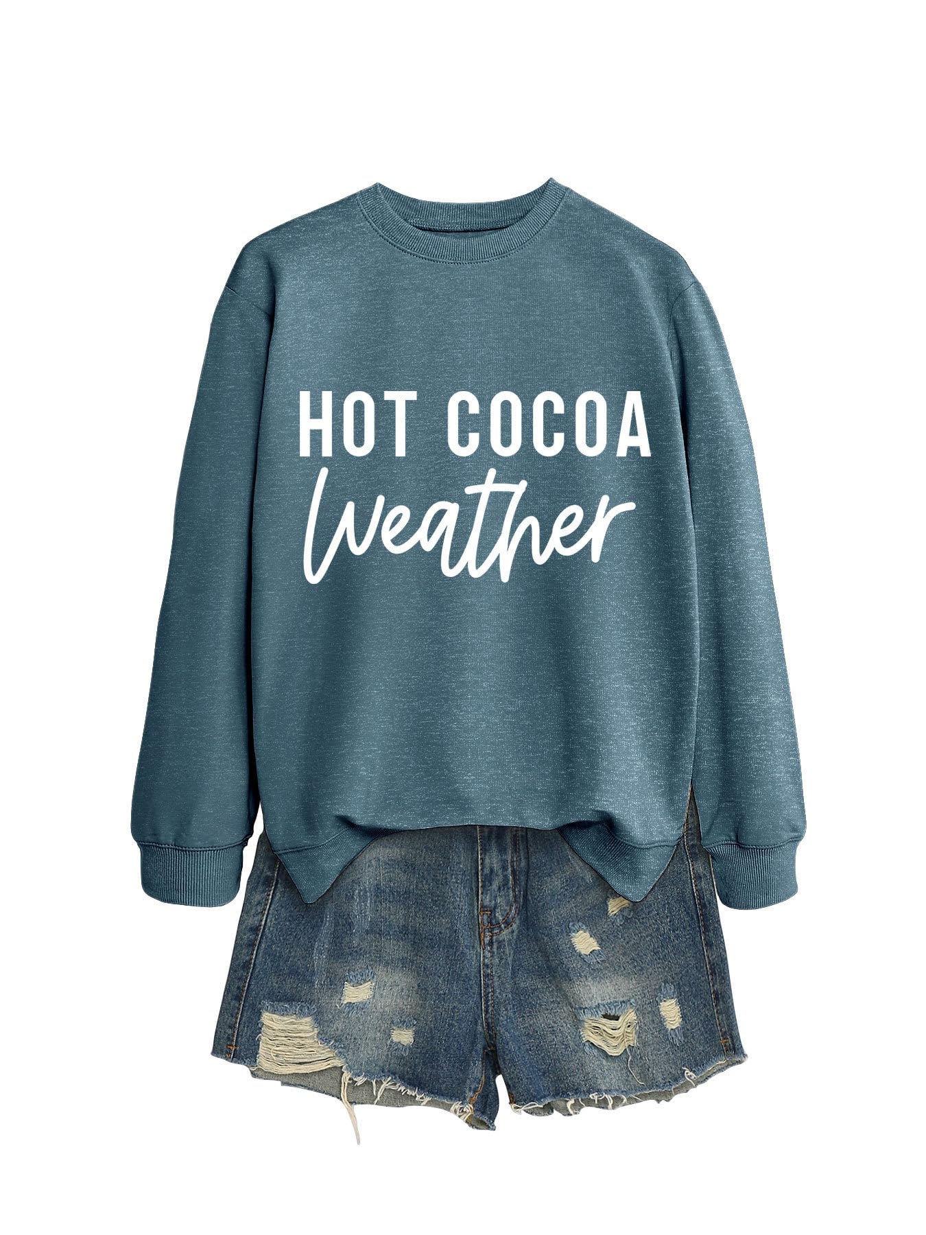 Enviarbrillo Hot Cocoa Weather Sweatshirt Christmas Crewneck Pullover Cozy Winter Sweatshirt For Women Funny Cocoa Hoodie