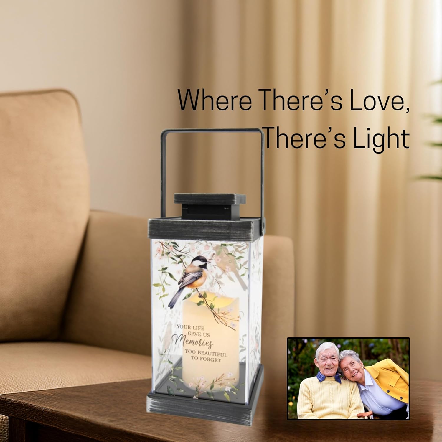 The Bridge Collection Decorative LED Memorial Lantern - Your Life Gave Us Memories Inspirational Lantern with Chickadee Bird Design - Perfect Sympathy or Remembrance Gift