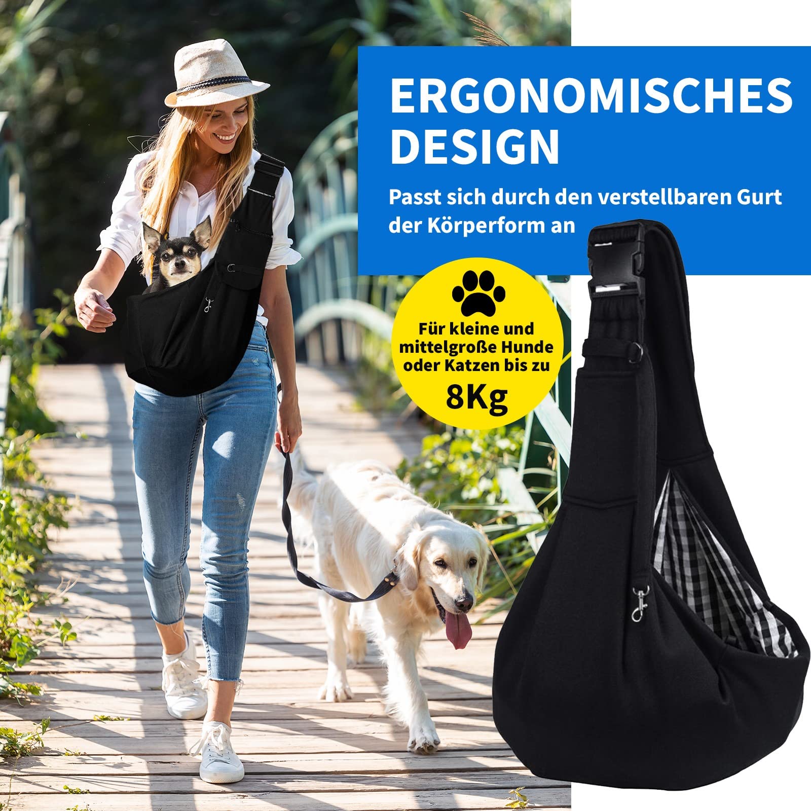 Hondendraagtas Ademend Mesh Sling Bag Draagbare huisdieren Handtas Veilig Handsfree Verstelbare hondentas voor kleine honden Katten tot buitenreizen, Beige met zijgaas