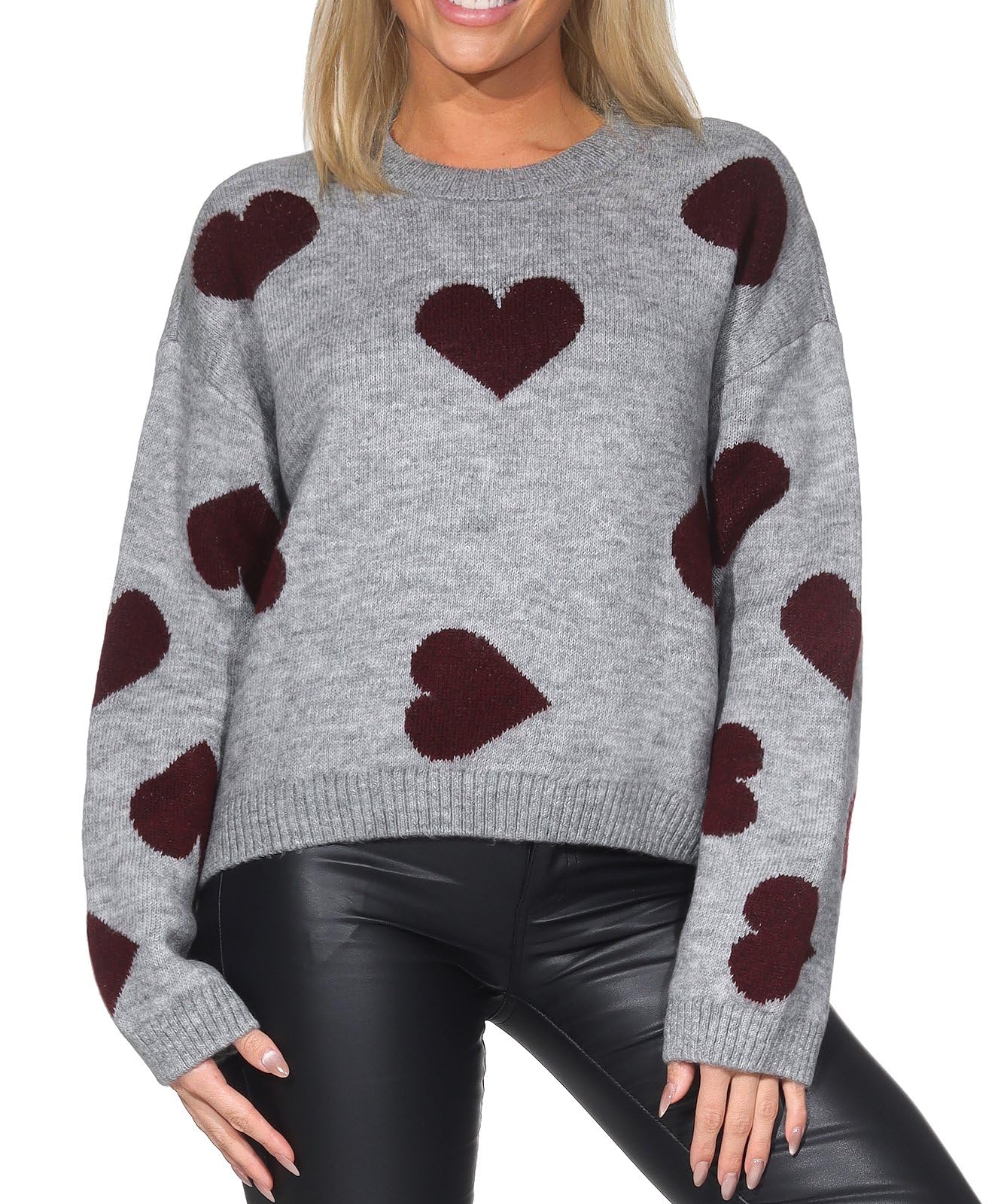 ONLY Damen Strickpullover gestrickter Pullover mit Herzen ONLHappie