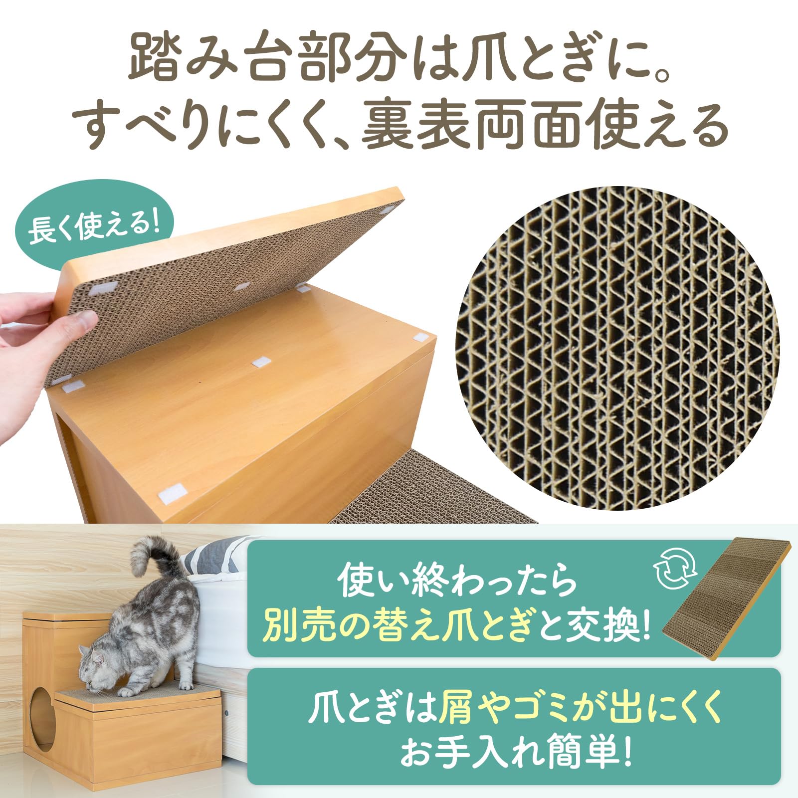 Amazon.co.jp: キャットステップ2段 つめとぎ替え 猫用 階段 1枚 Happy