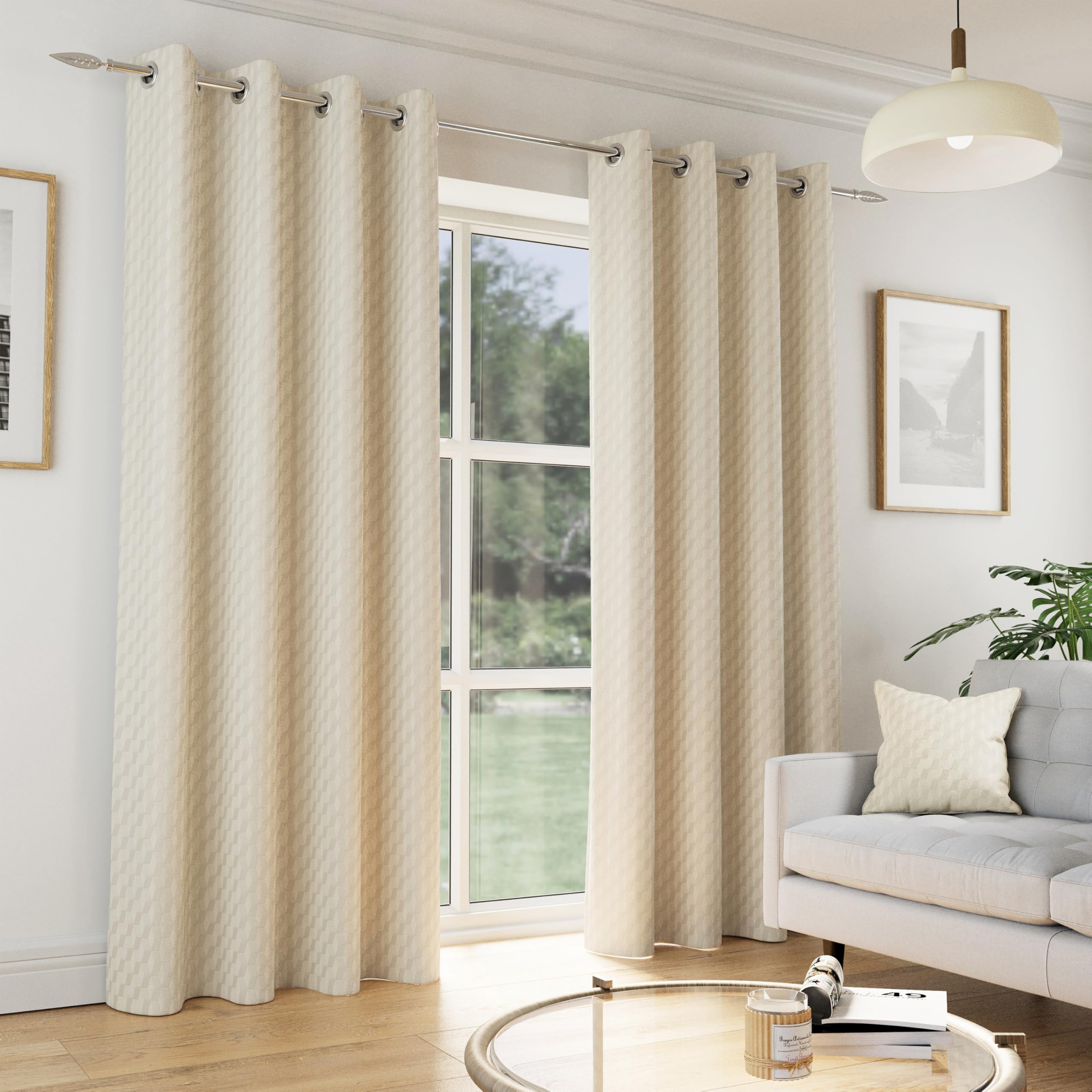 Enhanced Living  Tokyo Room Darkening Velvet Eyelet Curtains - Cream - 168x183cm