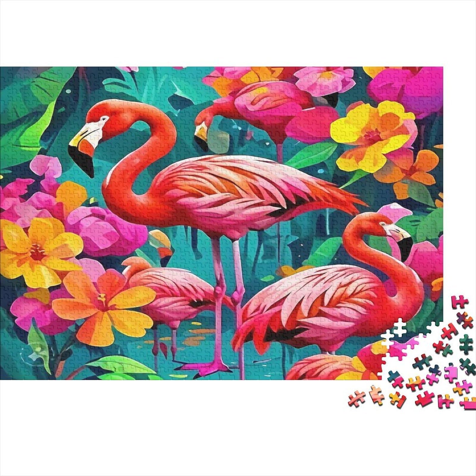 Pink Flamingos Tropical Flowers 1000 Piece Jigsaw Puzzle for Adults 38x26cm/1000pcs